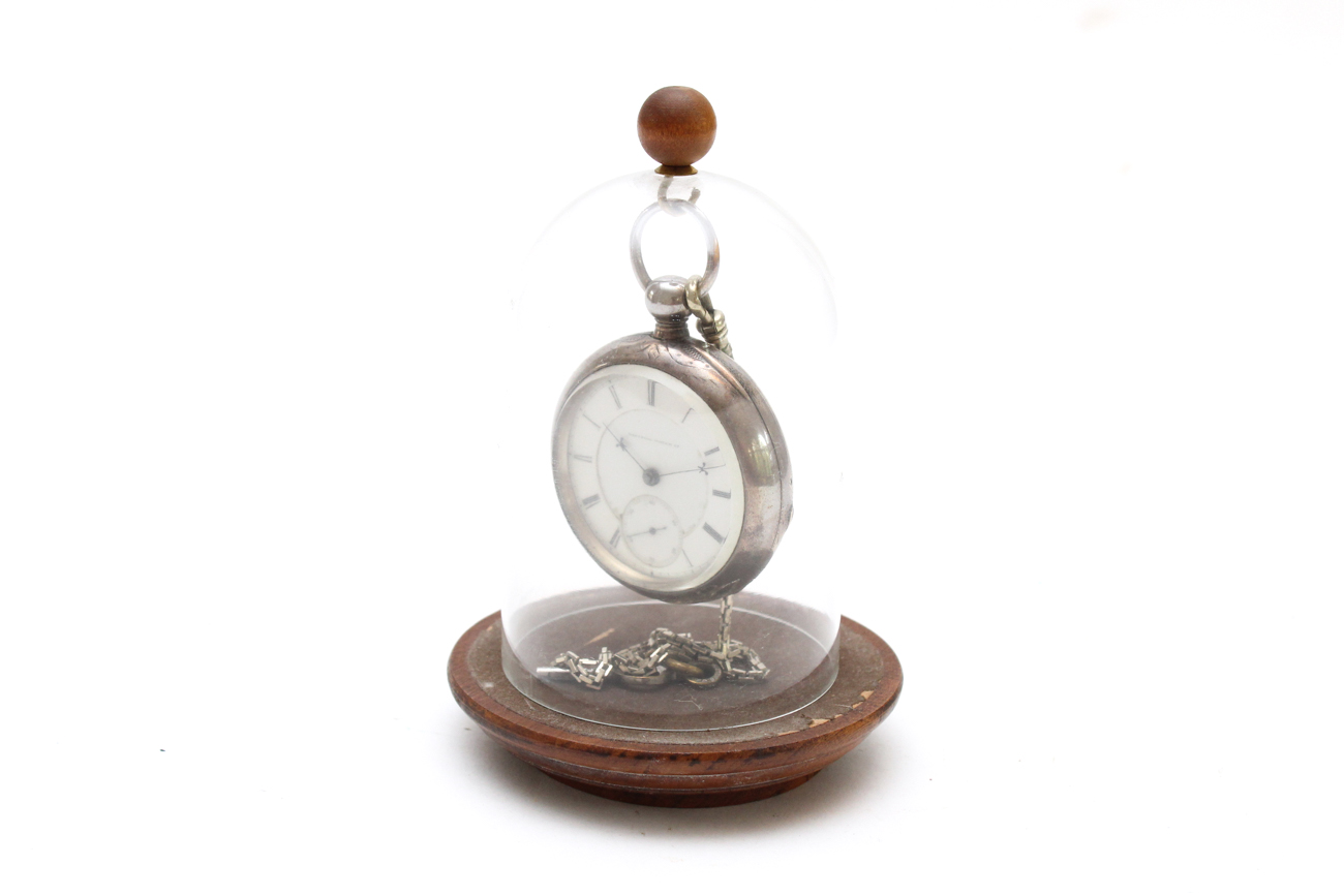 Antique National Watch Company Pocket Watch With Fob, Key, and Cloche