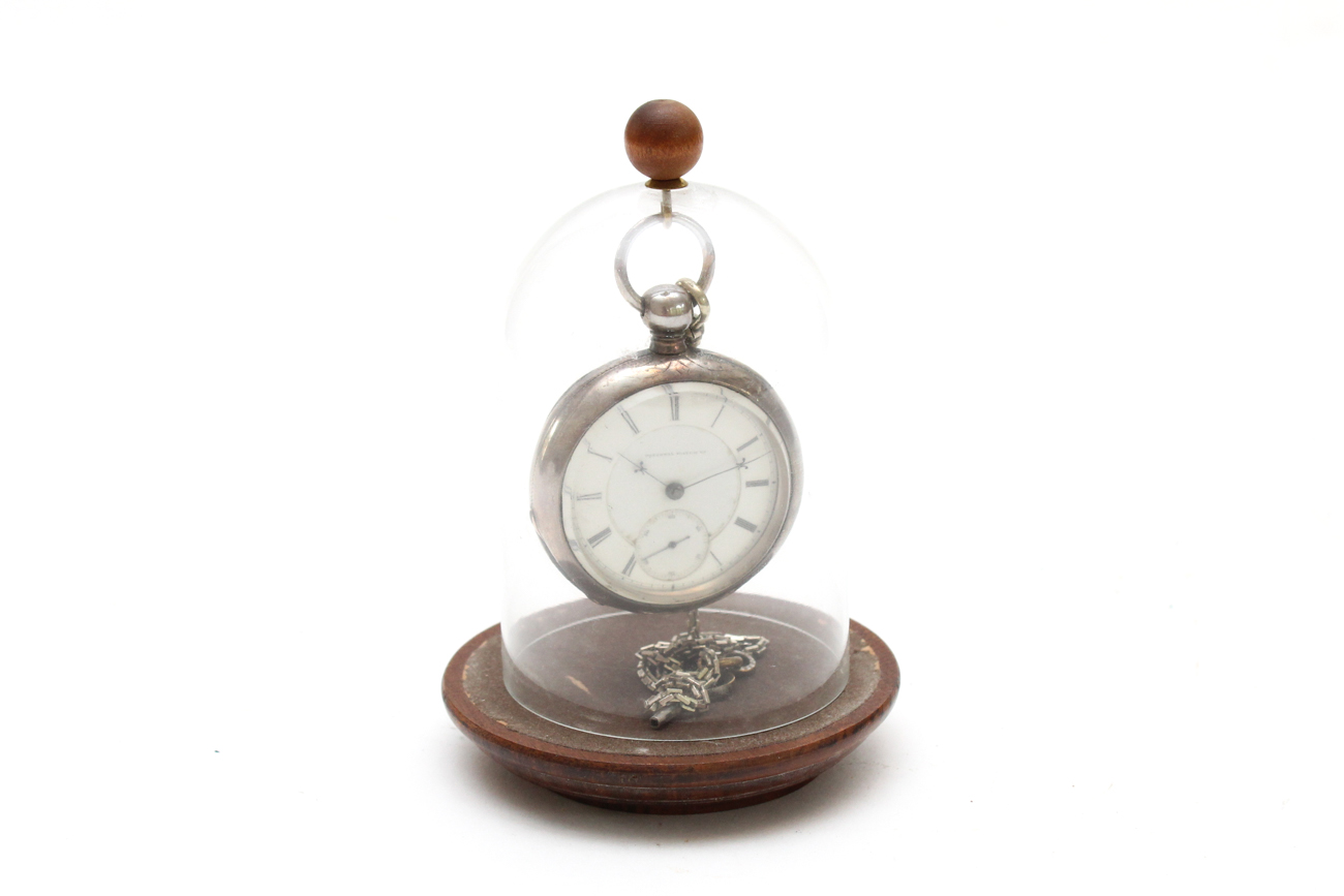 Antique National Watch Company Pocket Watch With Fob, Key, and Cloche