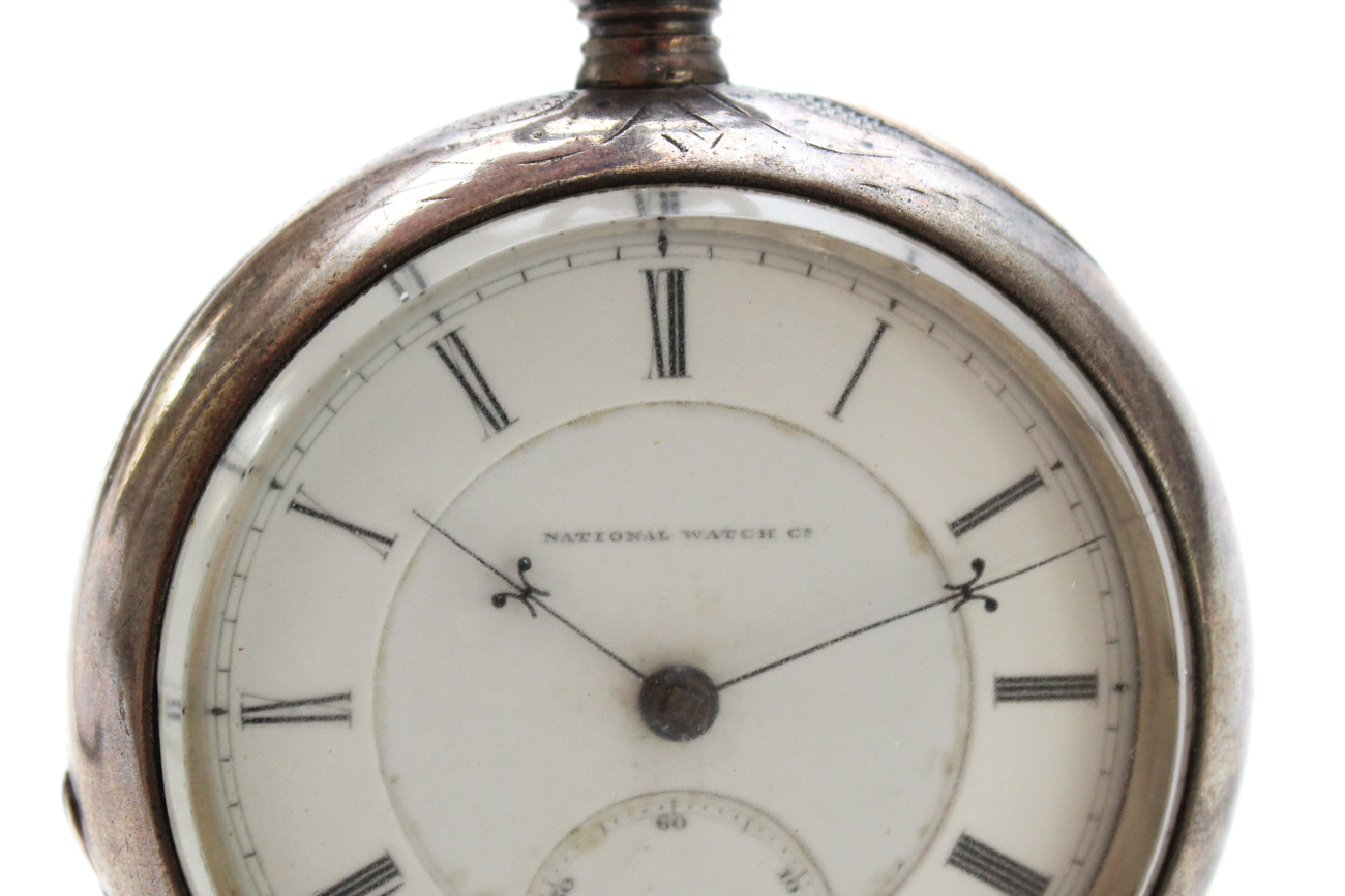 Antique National Watch Company Pocket Watch With Fob, Key, and Cloche