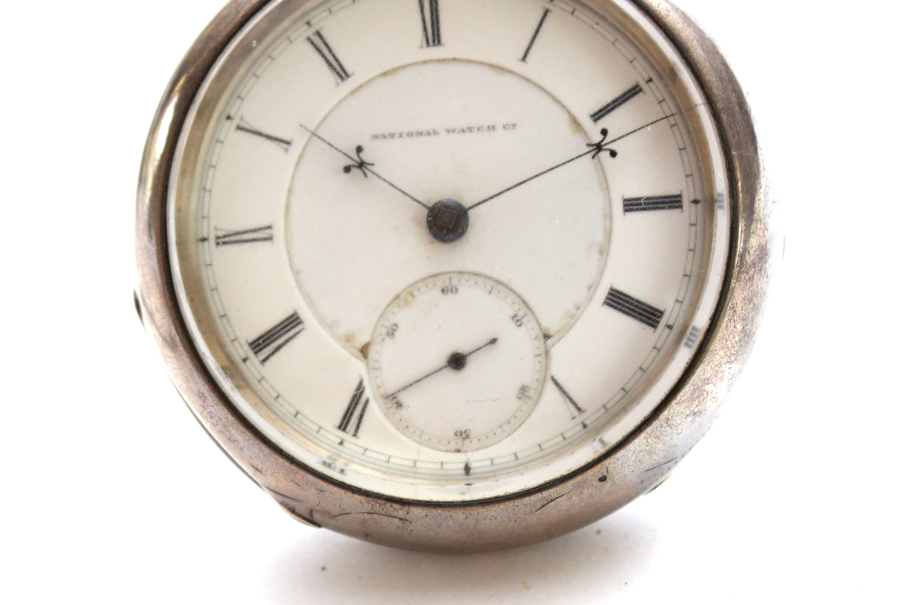 Antique National Watch Company Pocket Watch With Fob, Key, and Cloche