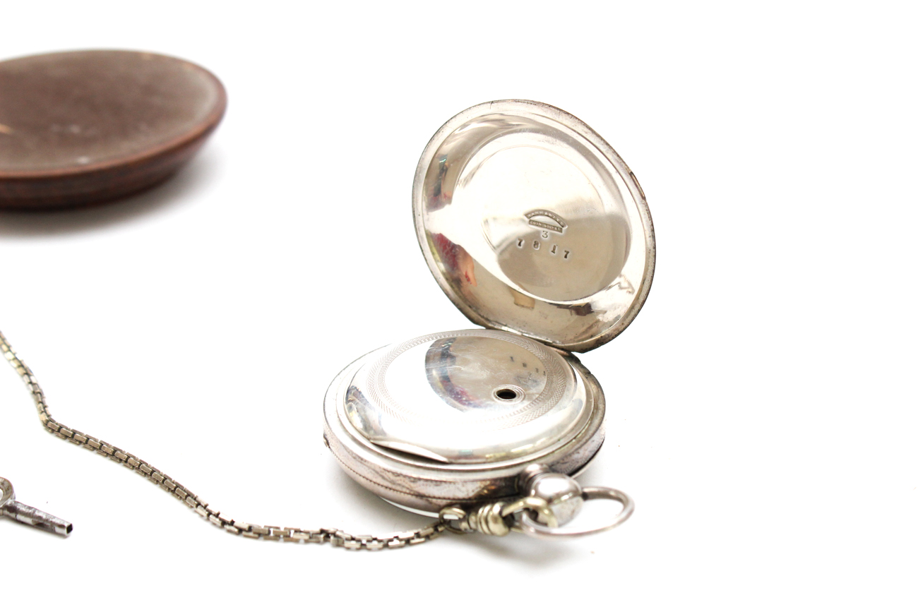 Antique National Watch Company Pocket Watch With Fob, Key, and Cloche