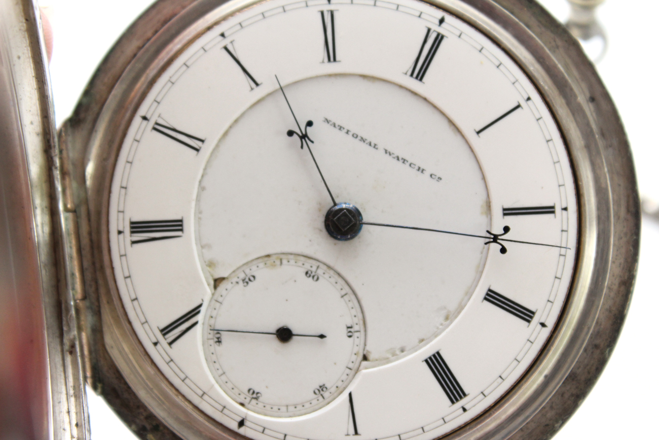 Antique National Watch Company Pocket Watch With Fob, Key, and Cloche