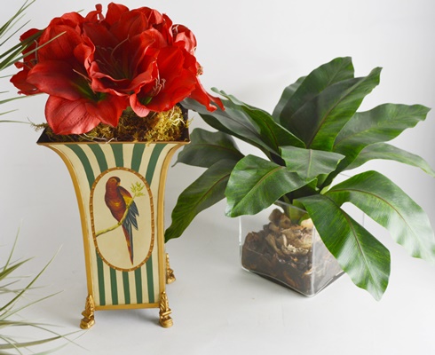 Four Faux Plants With Red Amaryllis