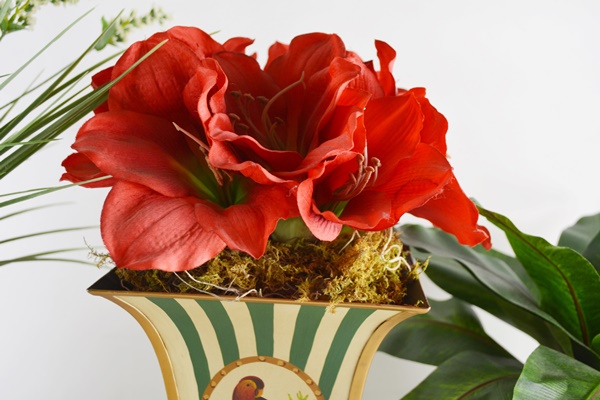 Four Faux Plants With Red Amaryllis