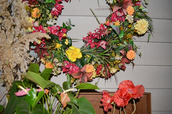 Faux Floral Wreath and Other Decor