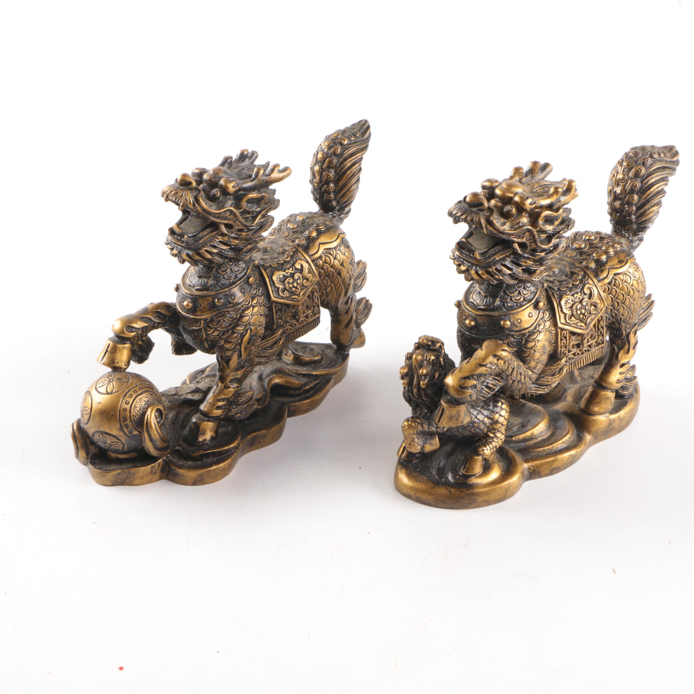 Chinese Brass Qilin Figurines