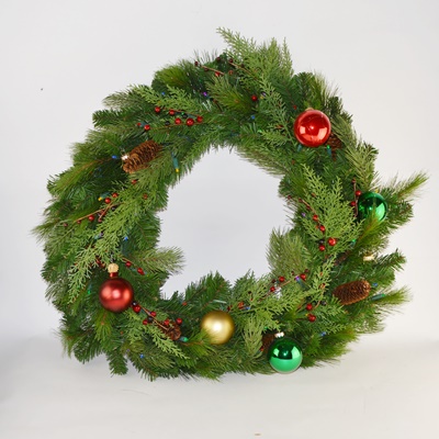Faux Evergreen Wreath With Bulbs