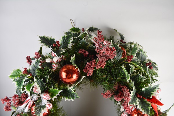 Faux Evergreen Wreath With Holly