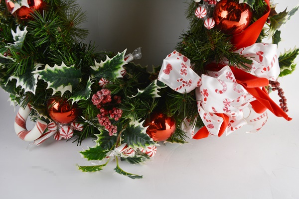 Faux Evergreen Wreath With Holly