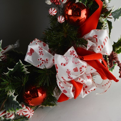 Faux Evergreen Wreath With Holly