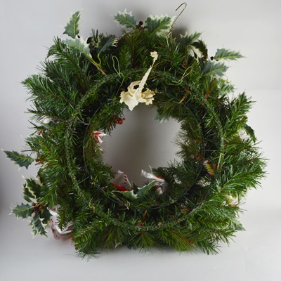 Faux Evergreen Wreath With Holly