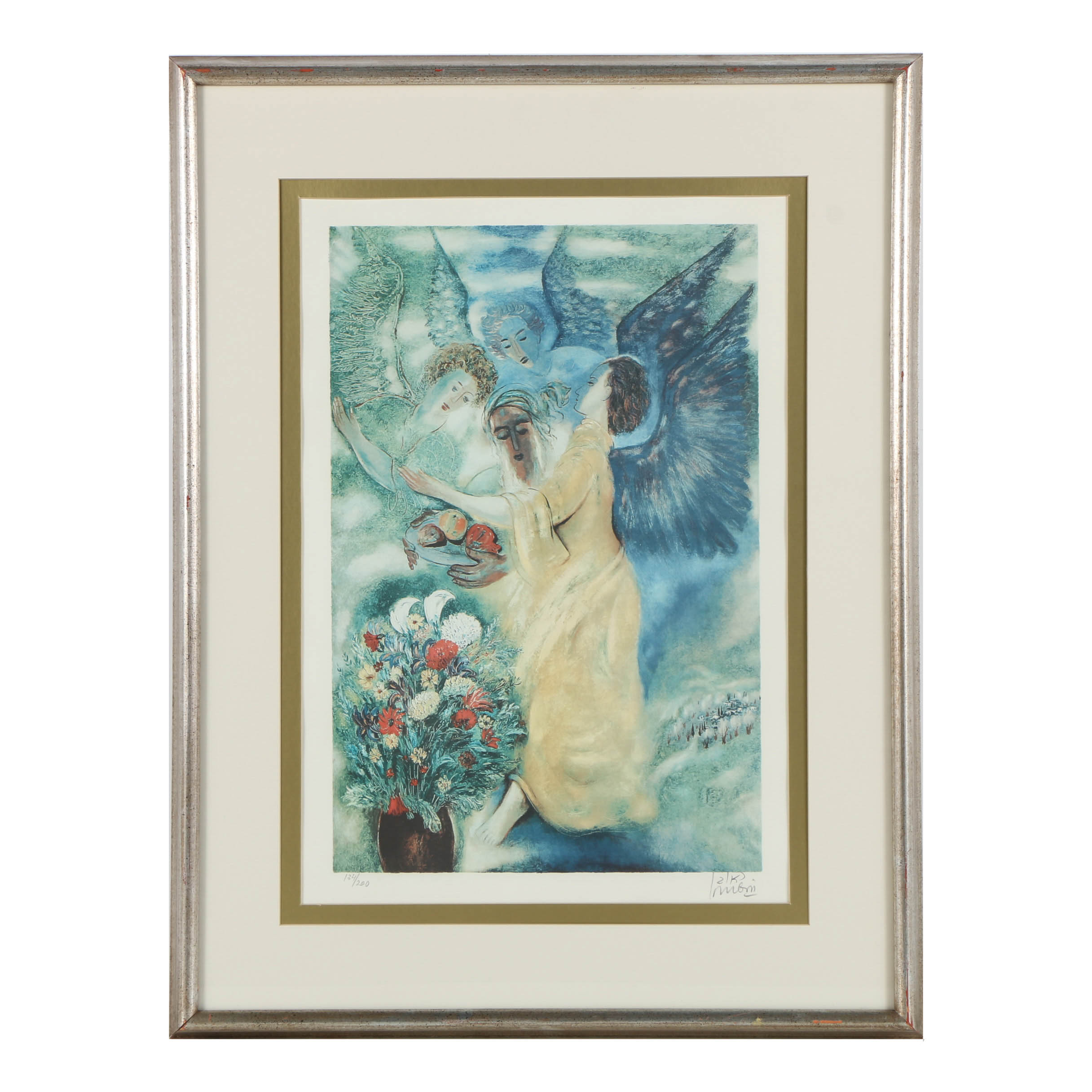 Reuven Rubin 1970s Limited Edition Lithograph "Abraham and the Three Angels"