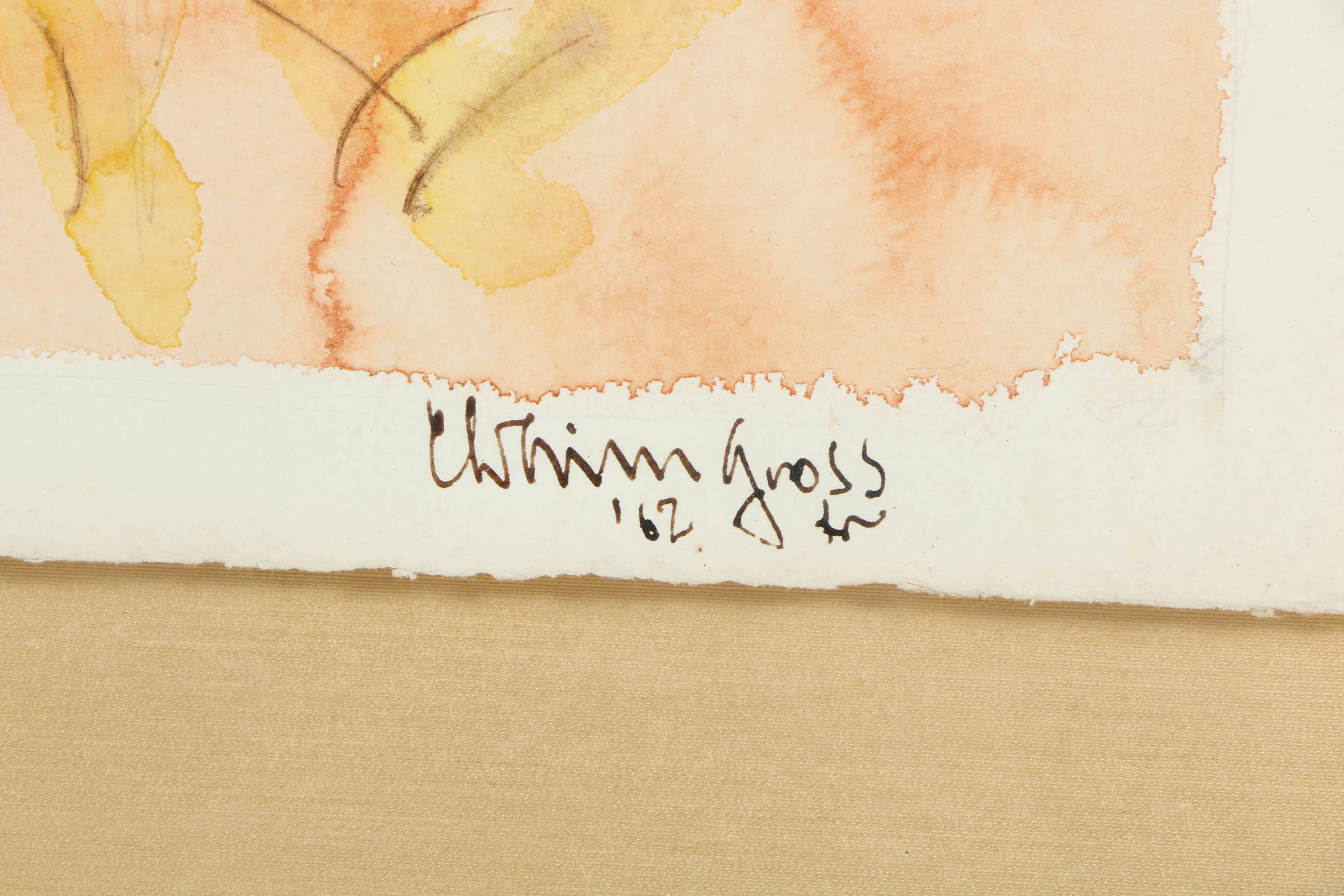 Chaim Gross Vintage Watercolor and Graphite Painting of a Jewish Assembly