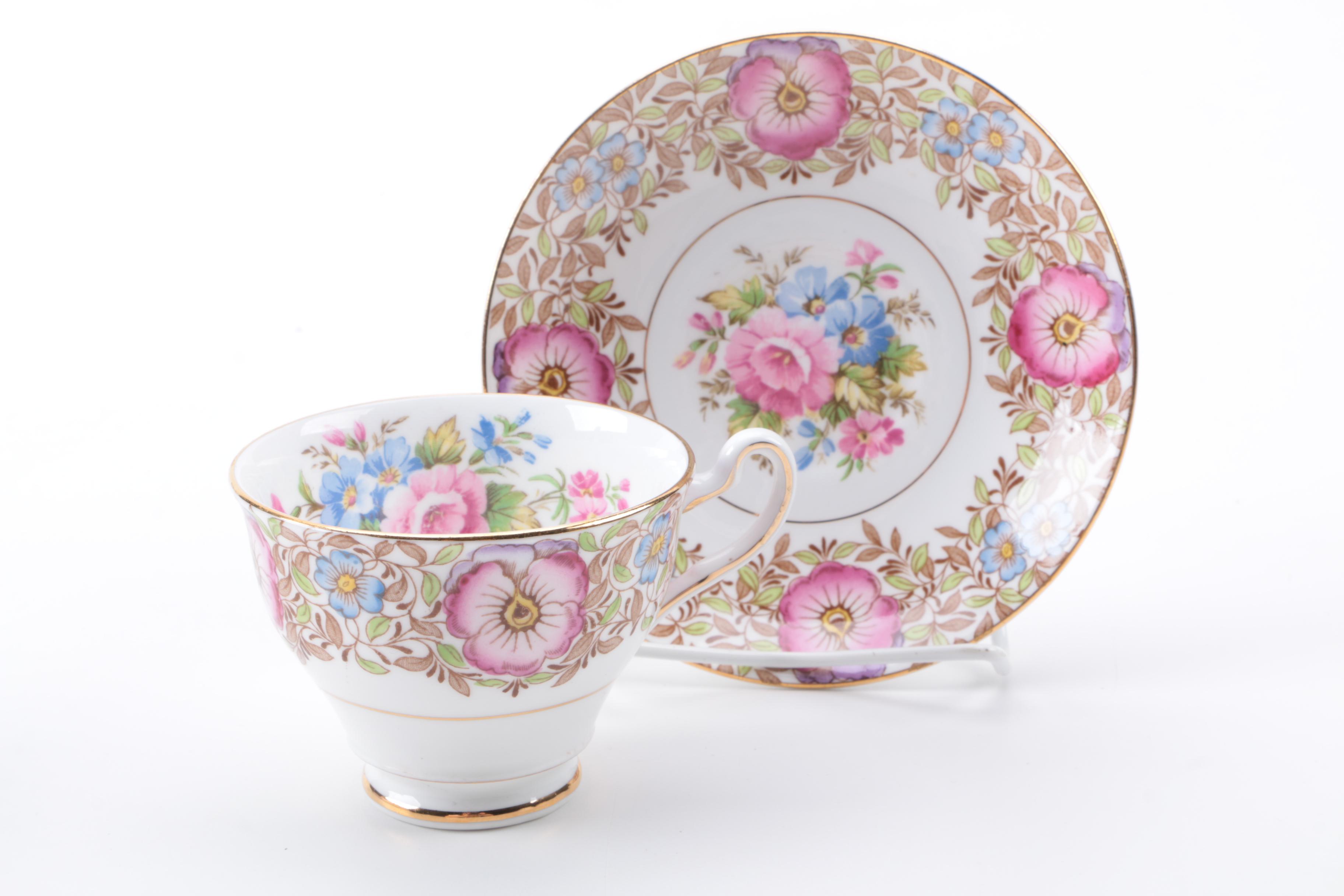 Porcelain Teacups and Saucers Including Royal Vale and Royal Albert