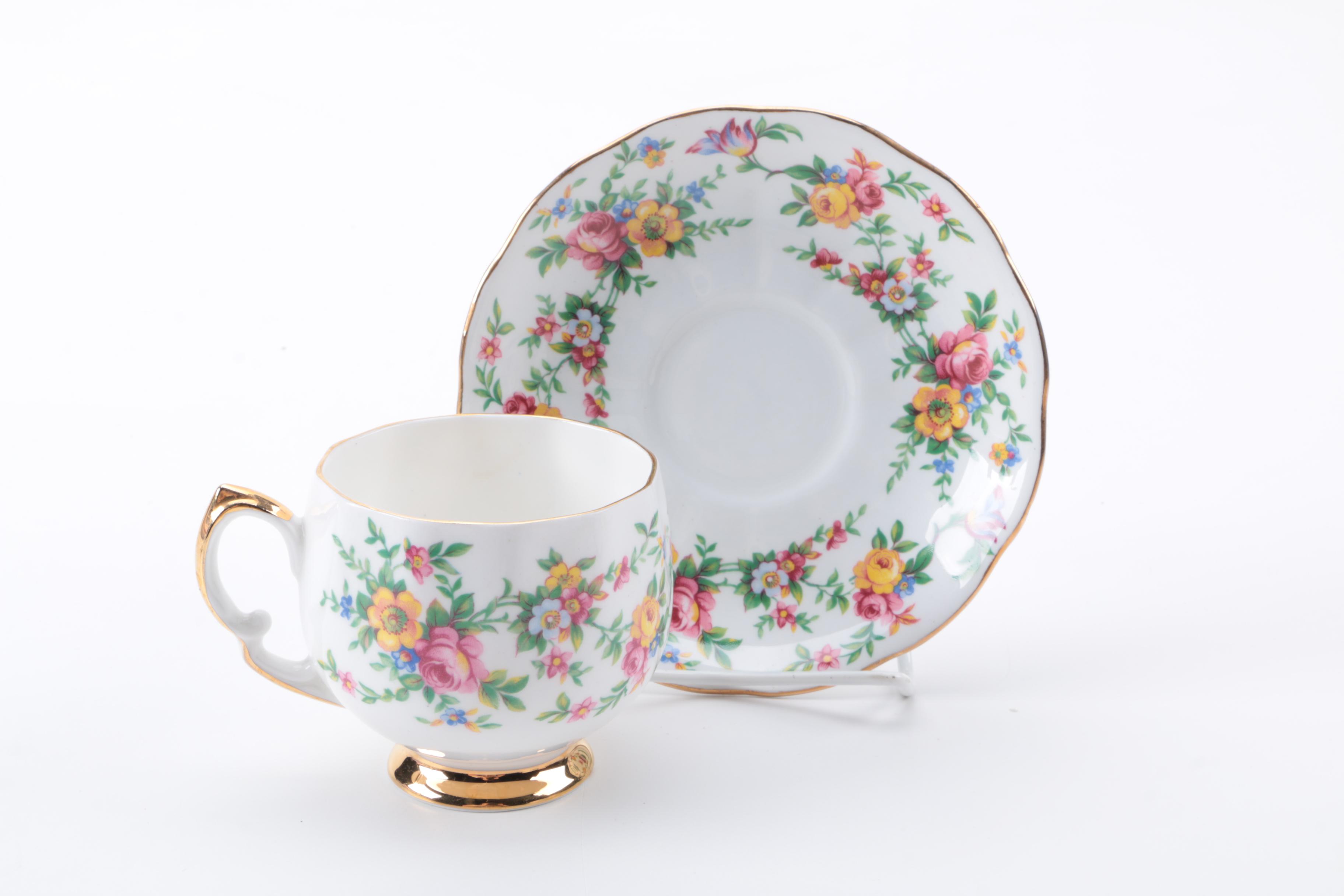 Porcelain Teacups and Saucers Including Royal Vale and Royal Albert