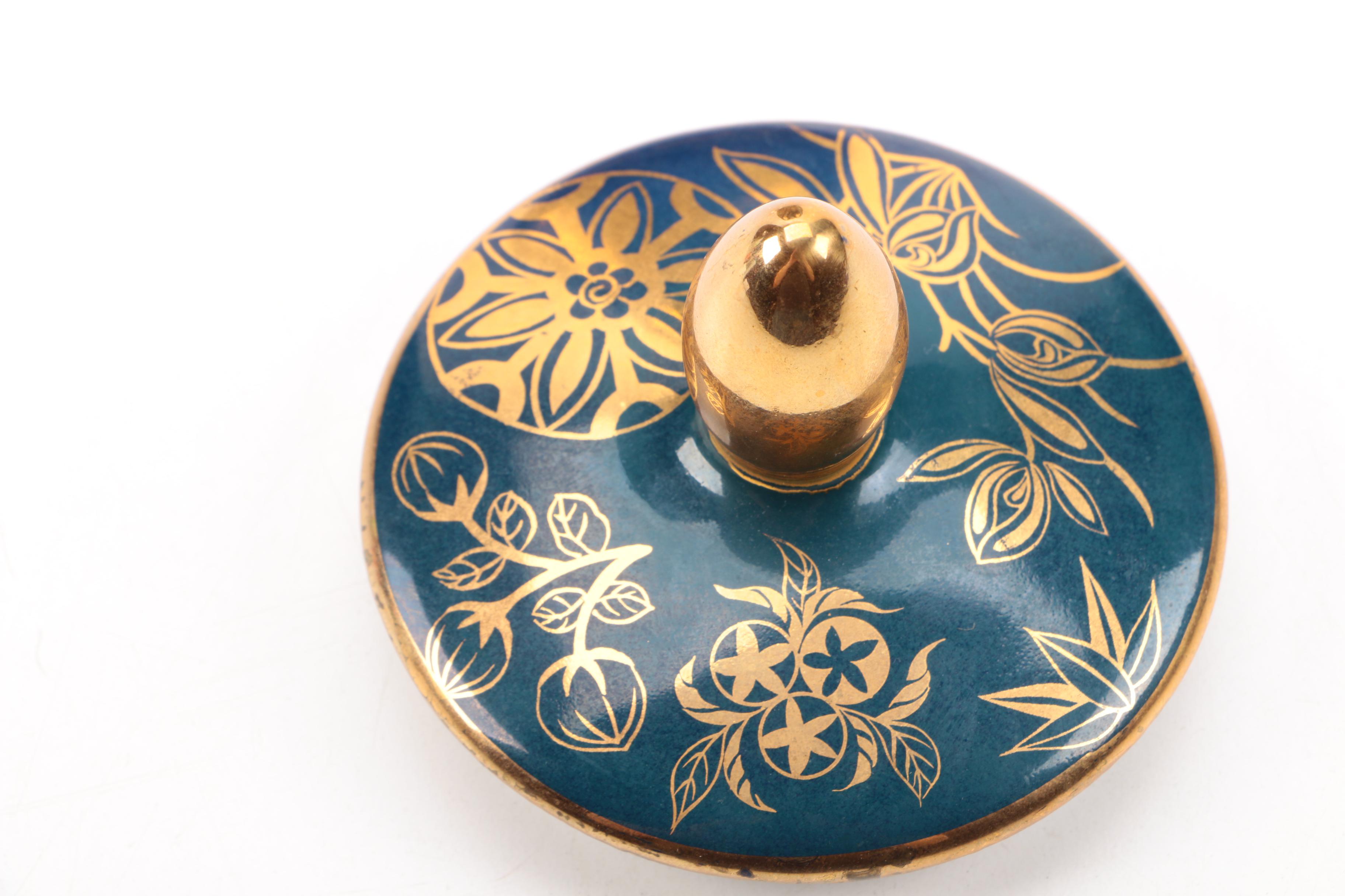 Asian Style Blue and Gold Ceramic Urn