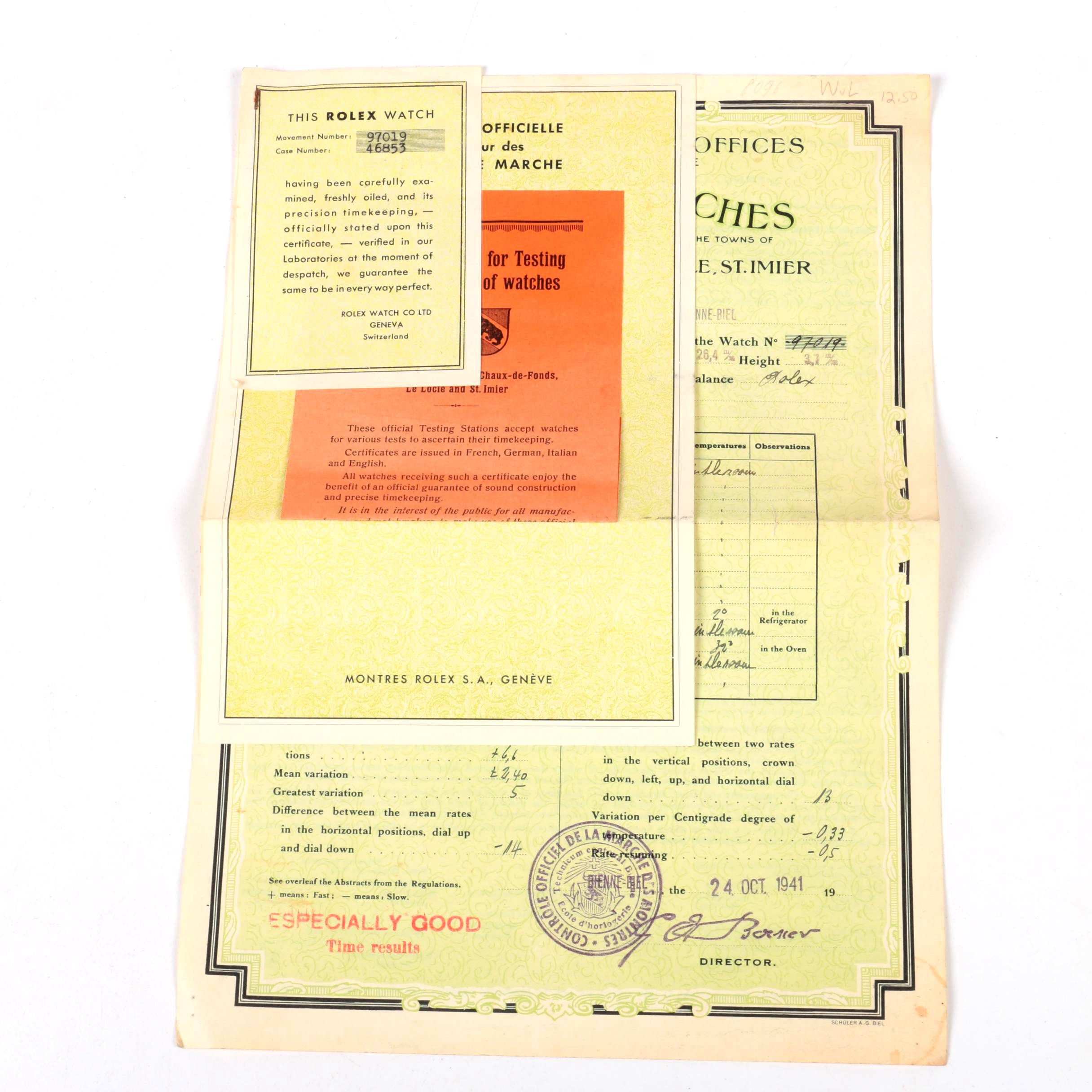 Vintage Rolex Certification Sheets