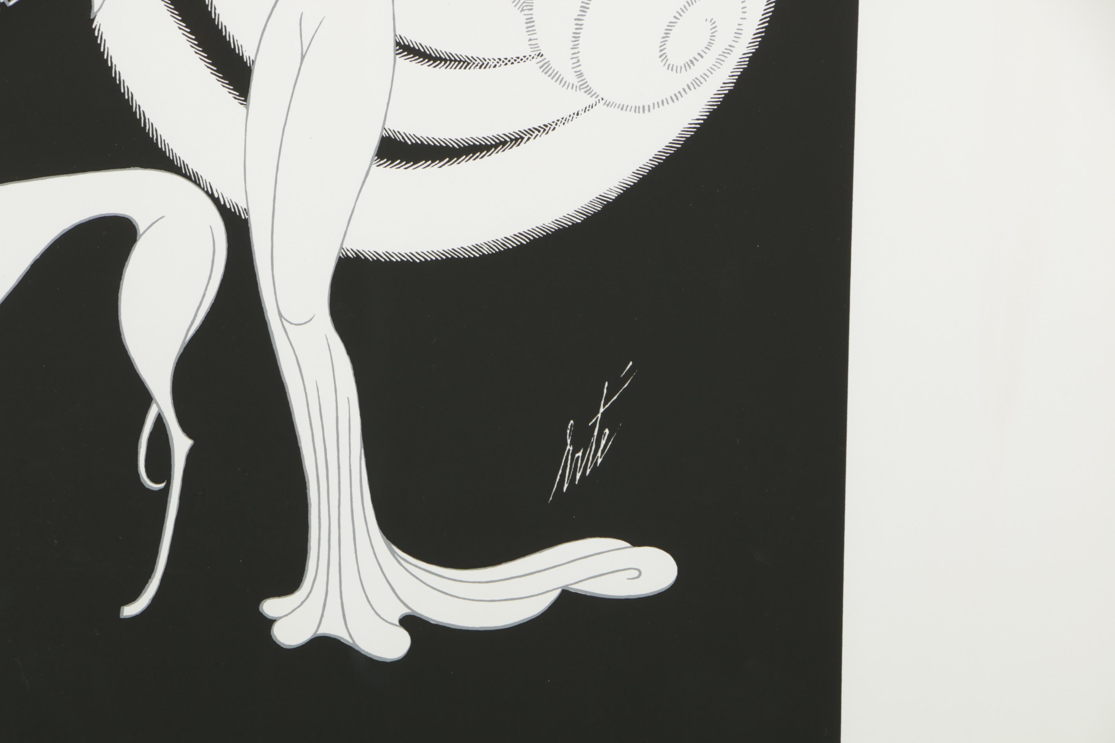 Erte Serigraph on Paper "Ebony In White"