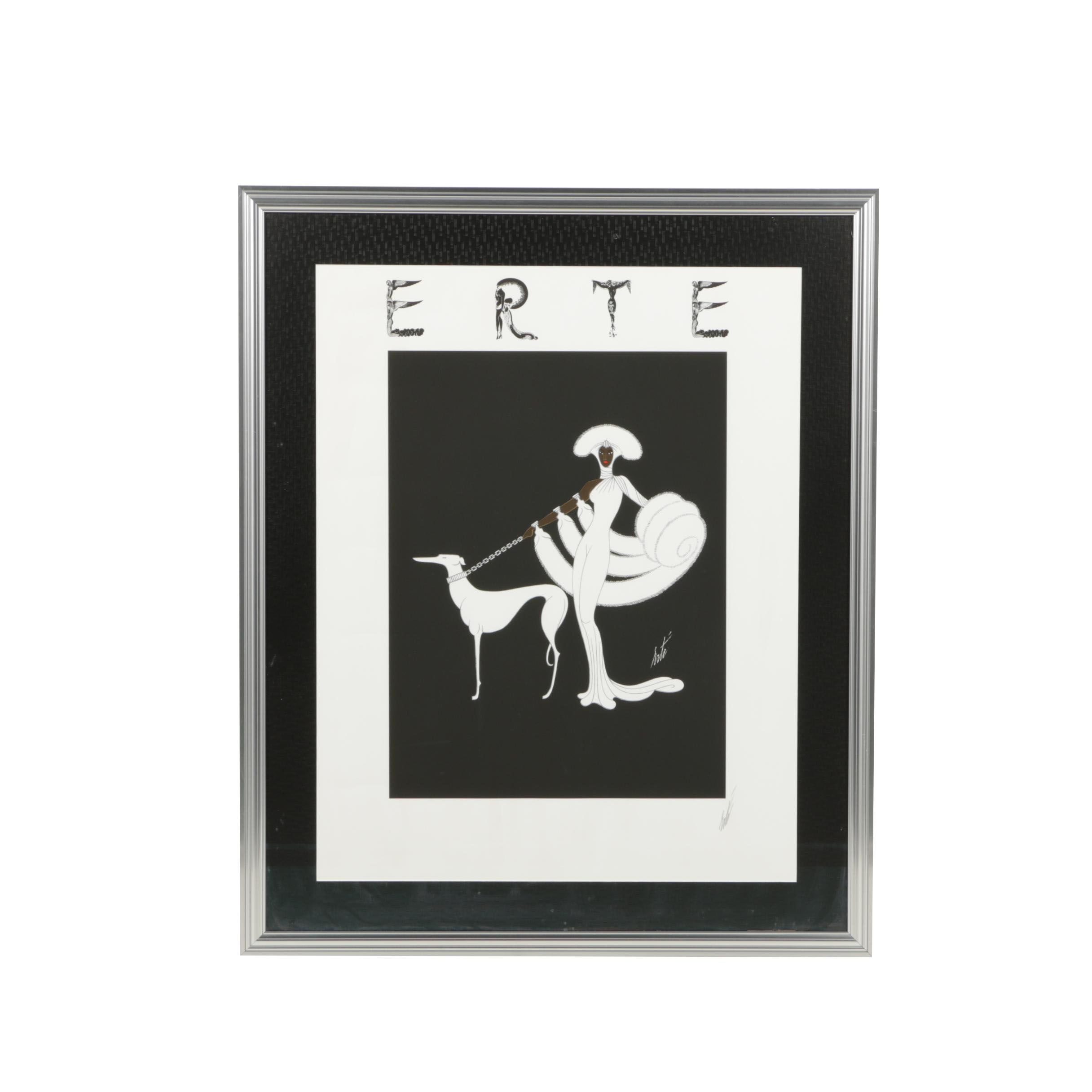 Erte Serigraph on Paper "Ebony In White"
