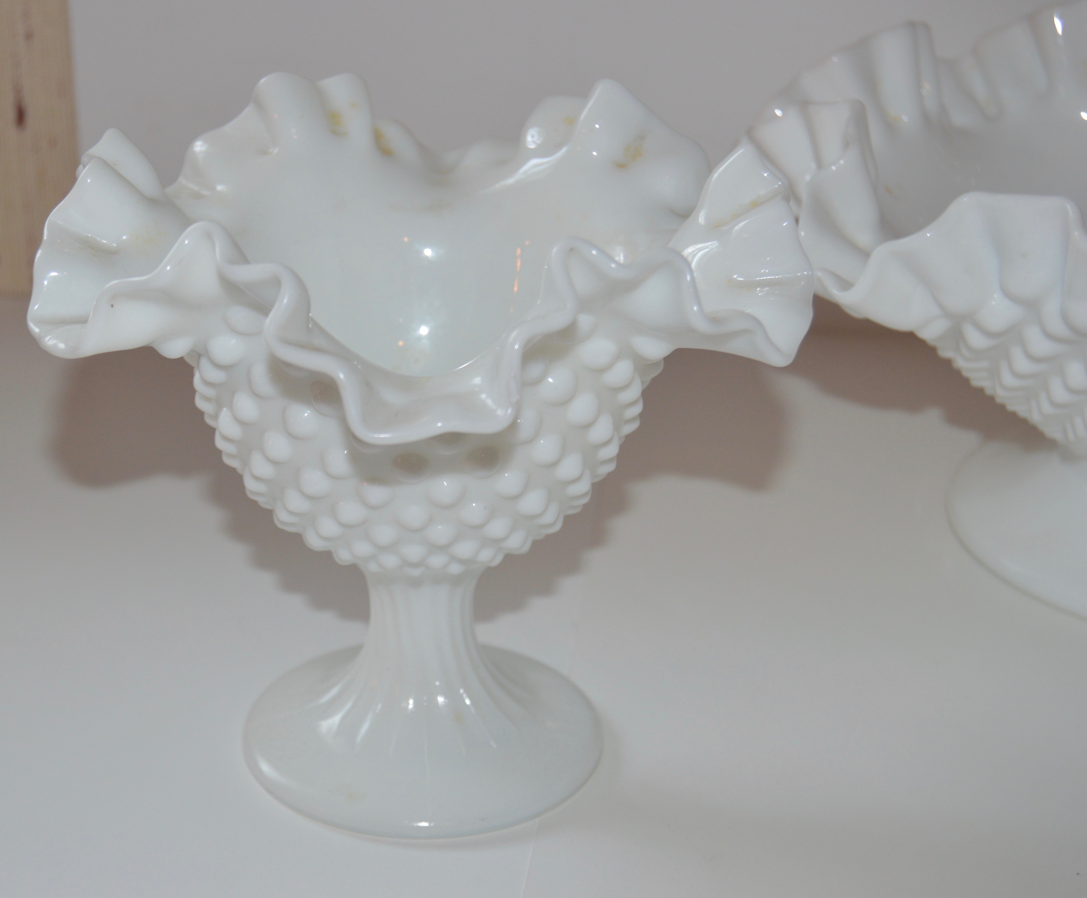 Fenton Hobnail Milk Glass Candy Dishes