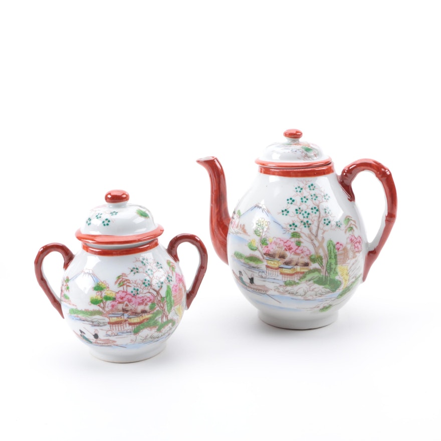 Japanese Ceramic Teapot and Lidded Jar