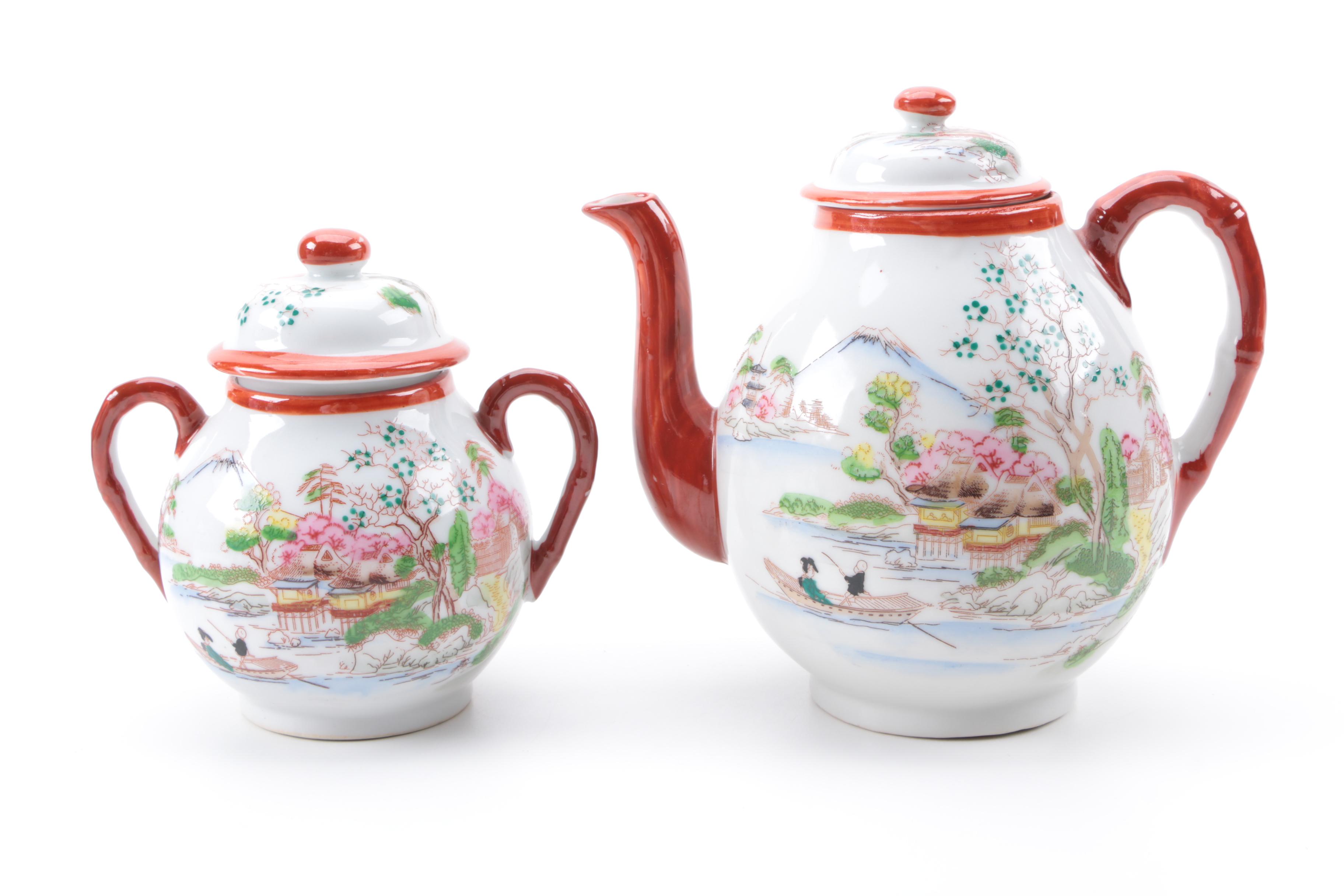 Japanese Ceramic Teapot and Lidded Jar