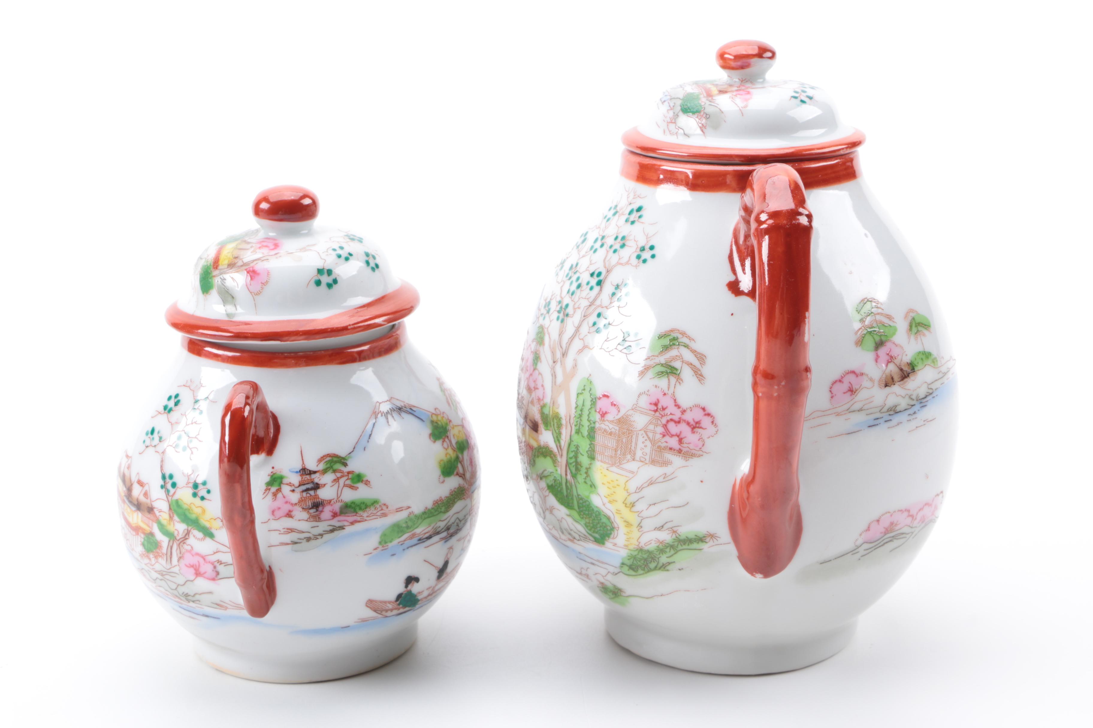 Japanese Ceramic Teapot and Lidded Jar