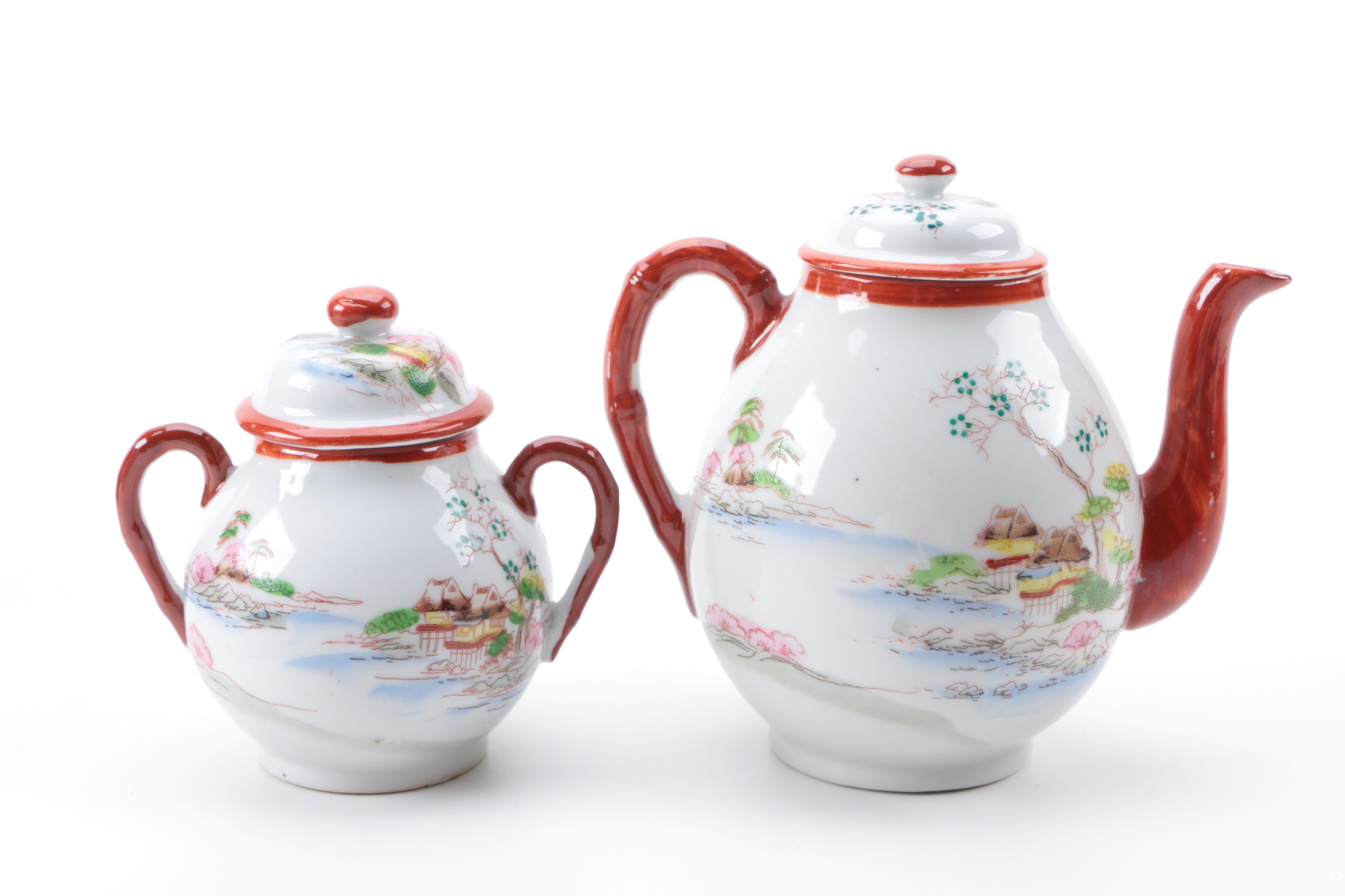 Japanese Ceramic Teapot and Lidded Jar