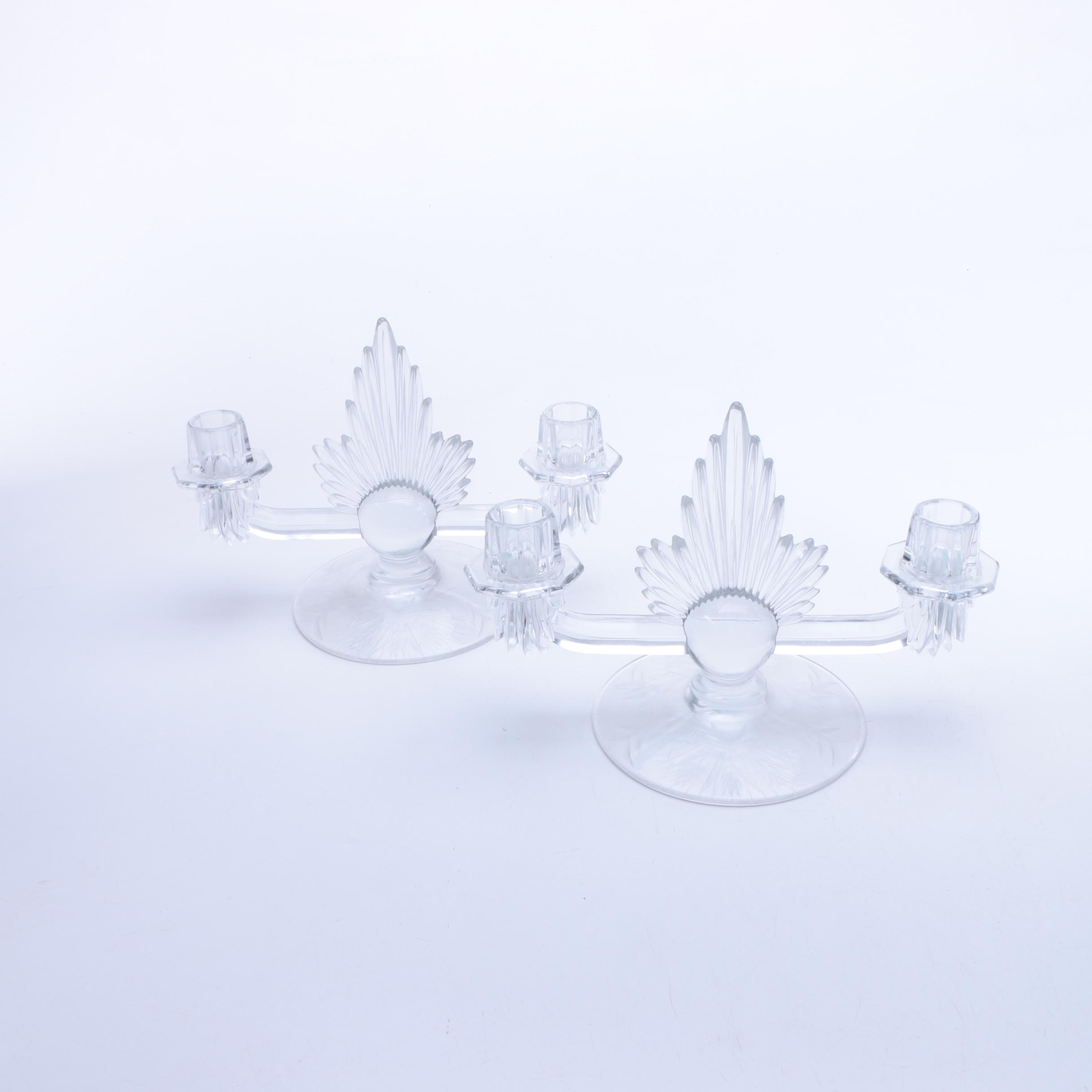 Pair of Depression Glass Candelabras