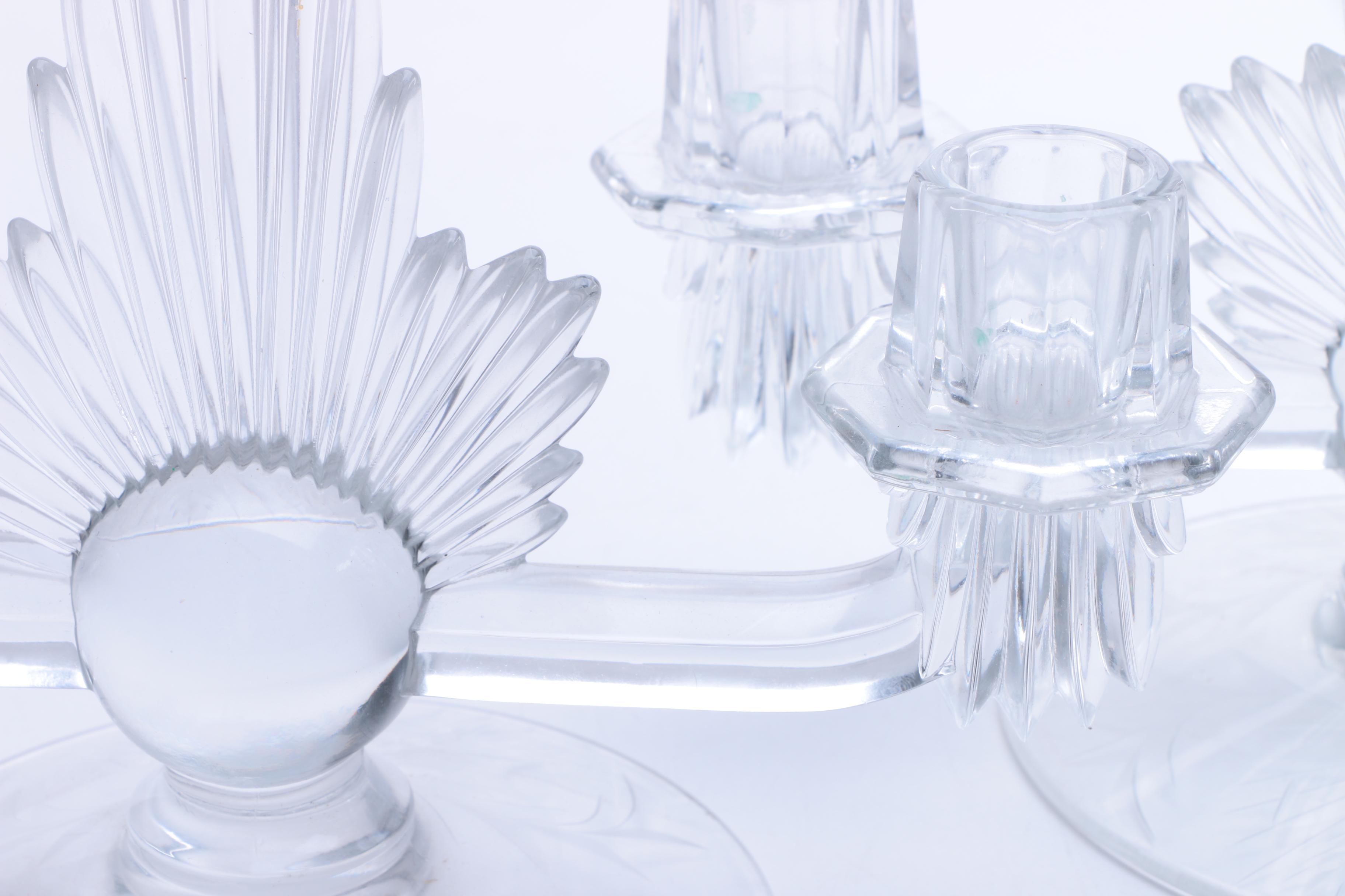 Pair of Depression Glass Candelabras