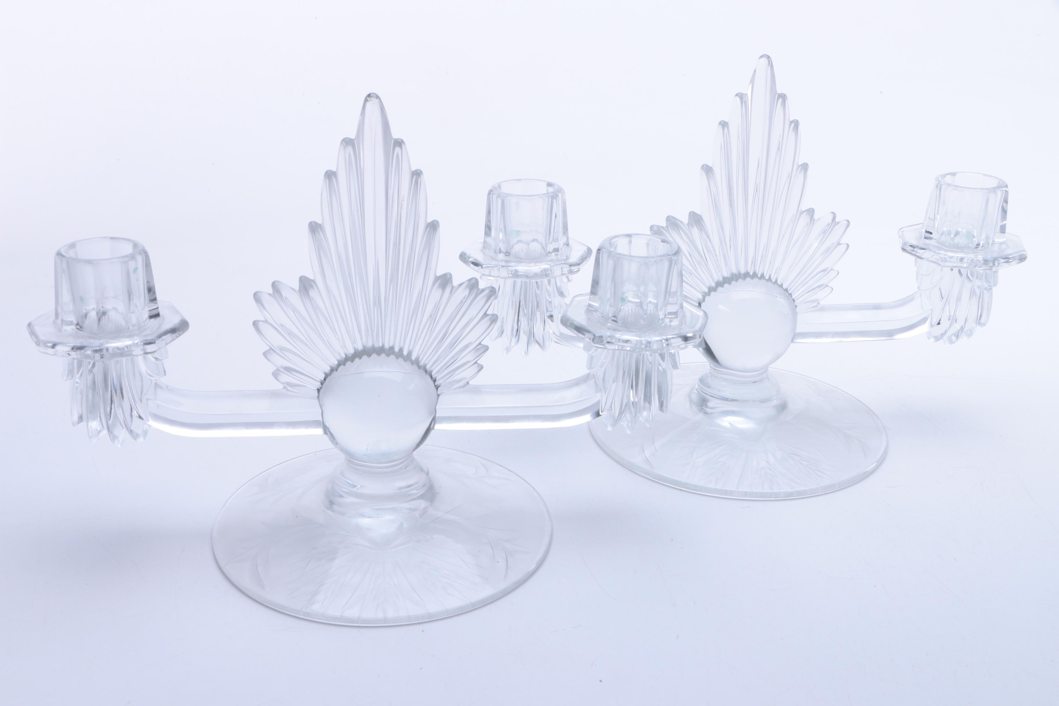 Pair of Depression Glass Candelabras