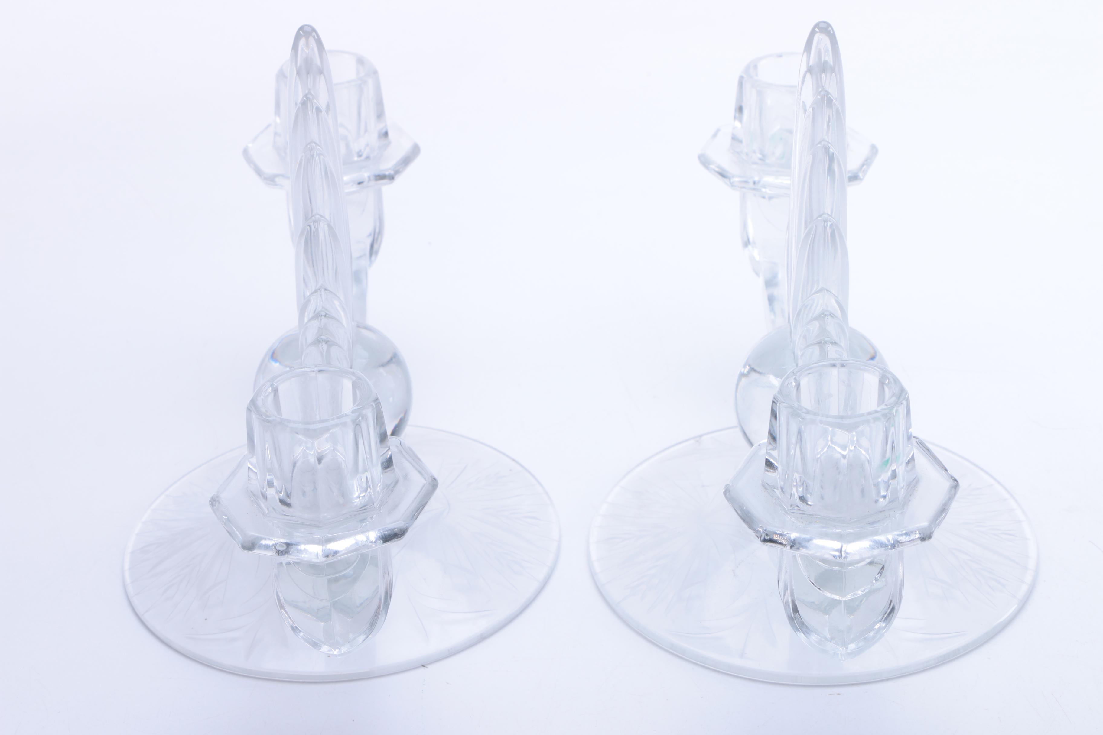 Pair of Depression Glass Candelabras