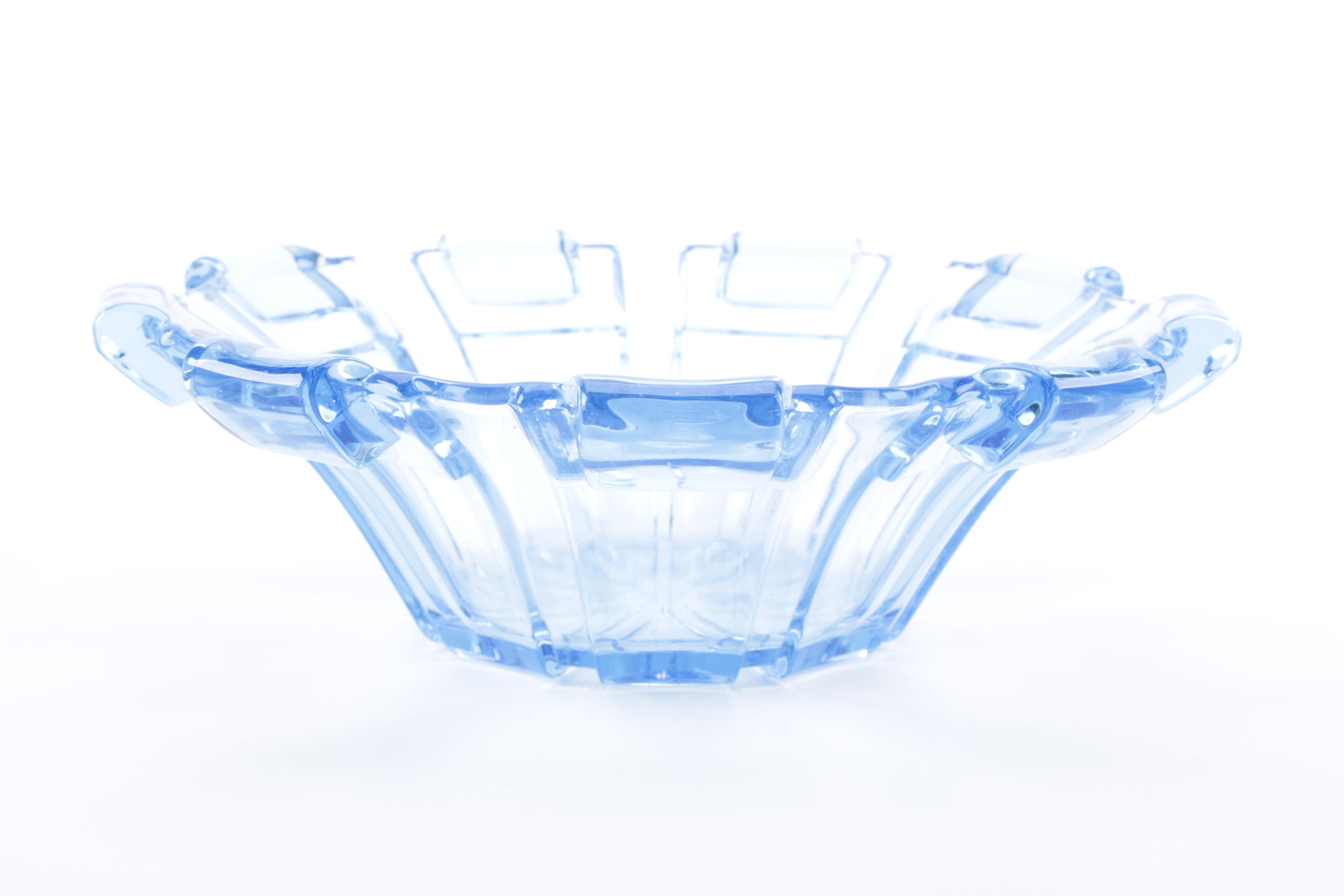 Blue Glass Art Deco Style Bowl