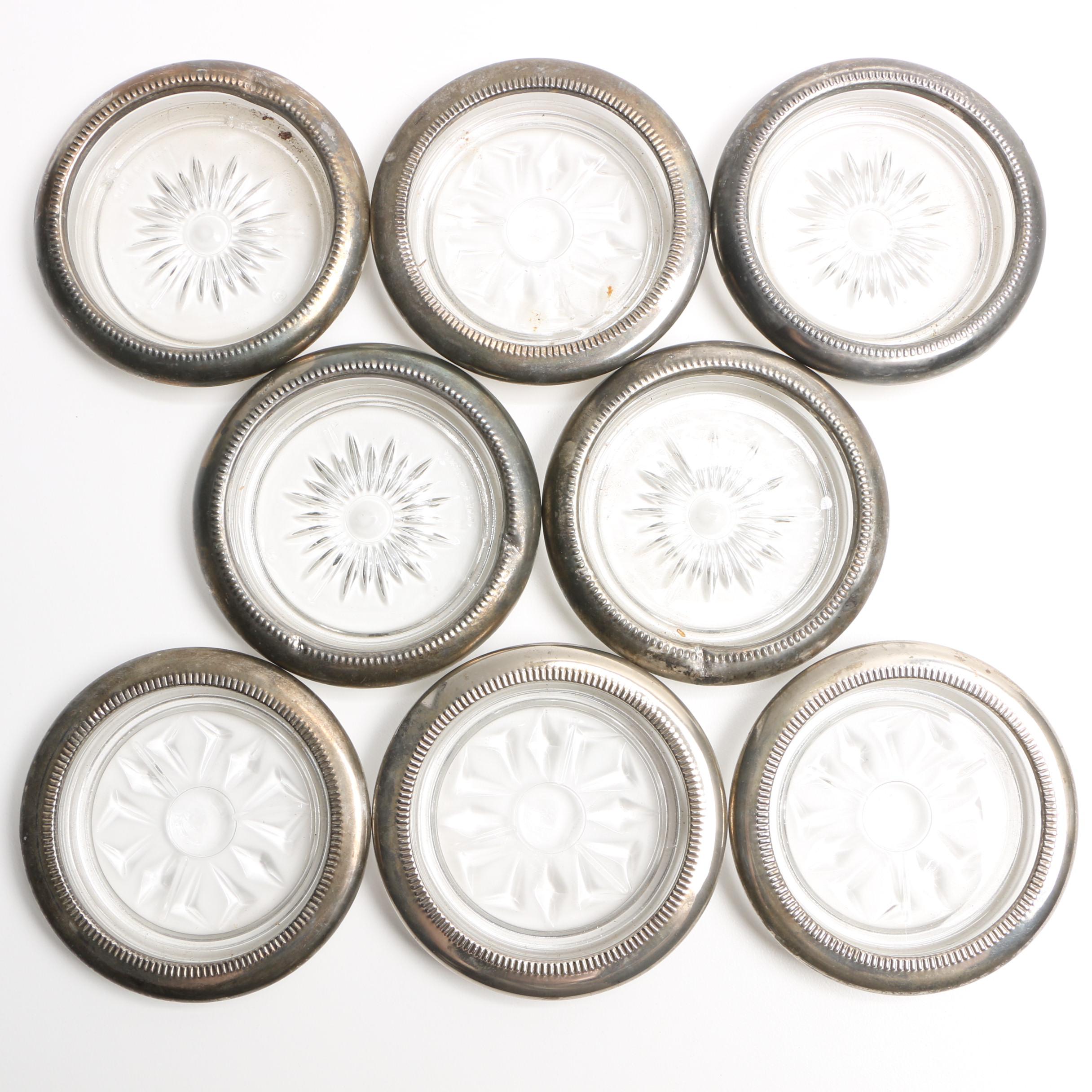 Two Sets of Sterling Rimmed Glass Coasters