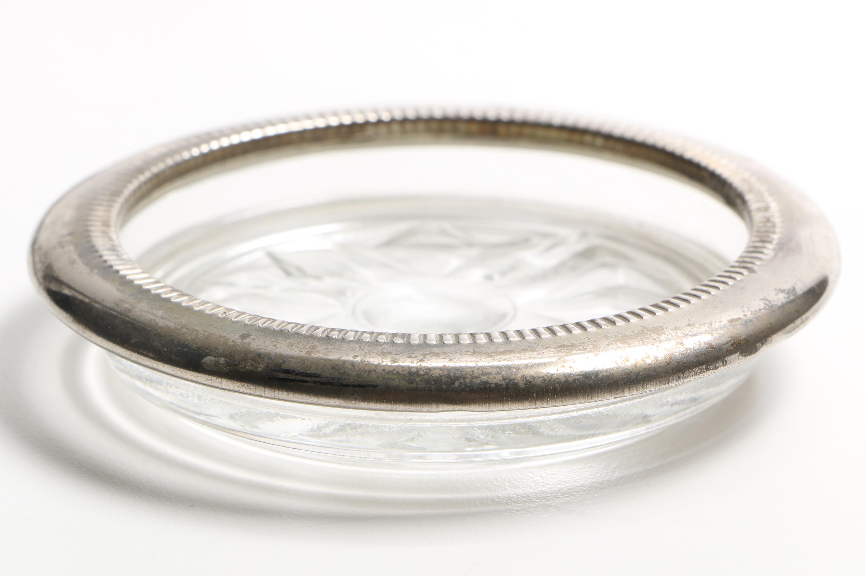 Two Sets of Sterling Rimmed Glass Coasters