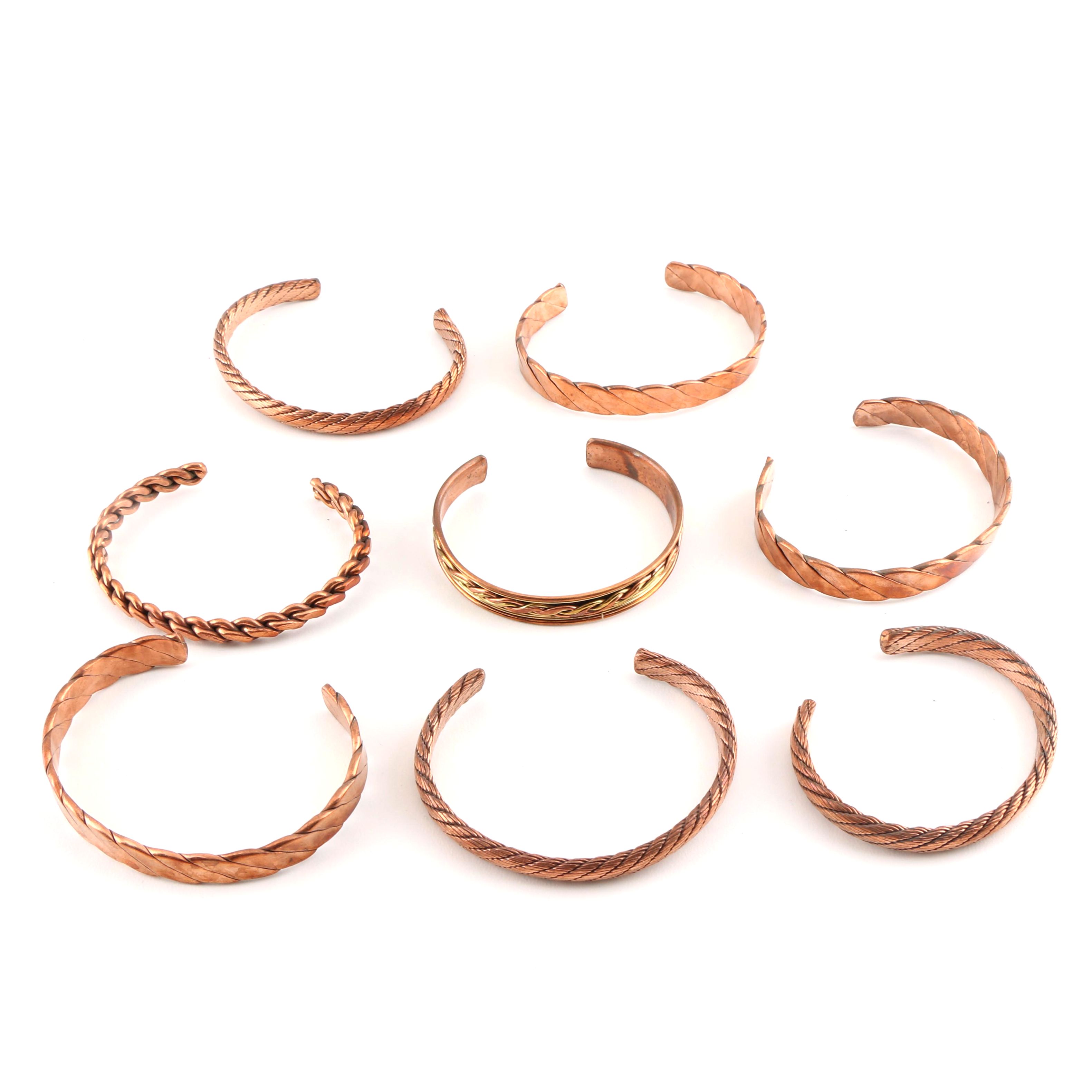 Assortment of Copper Toned Cuff Bracelets