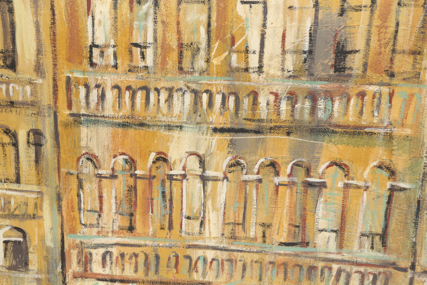 Jacques Lamy Oil Painting on Burlap Facade of Building