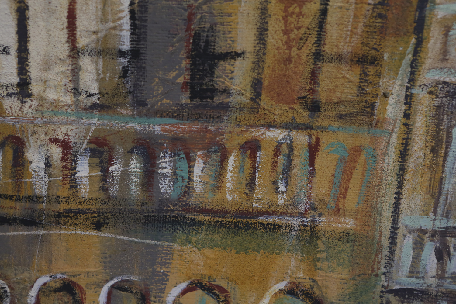 Jacques Lamy Oil Painting on Burlap Facade of Building