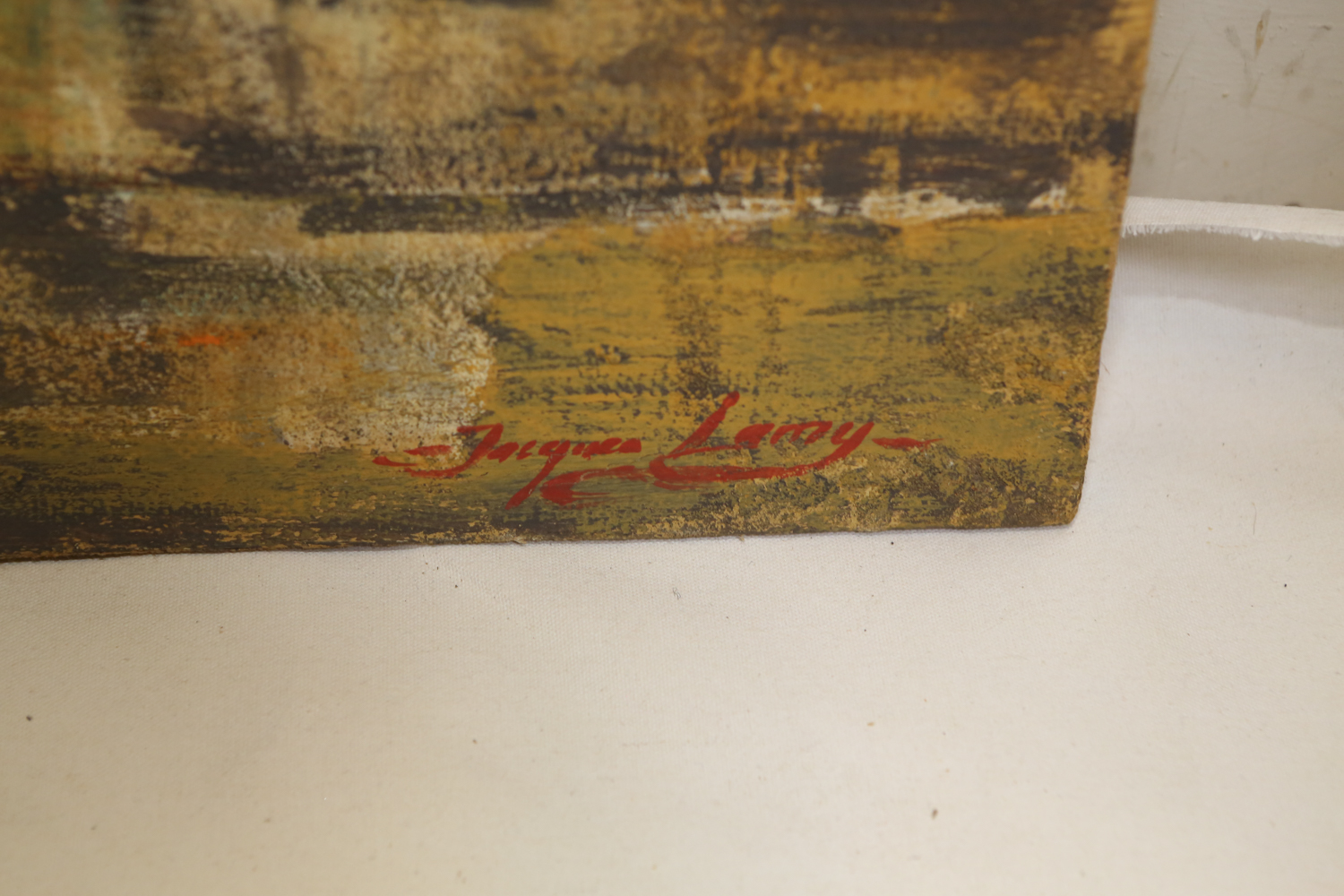 Jacques Lamy Oil Painting on Burlap Facade of Building