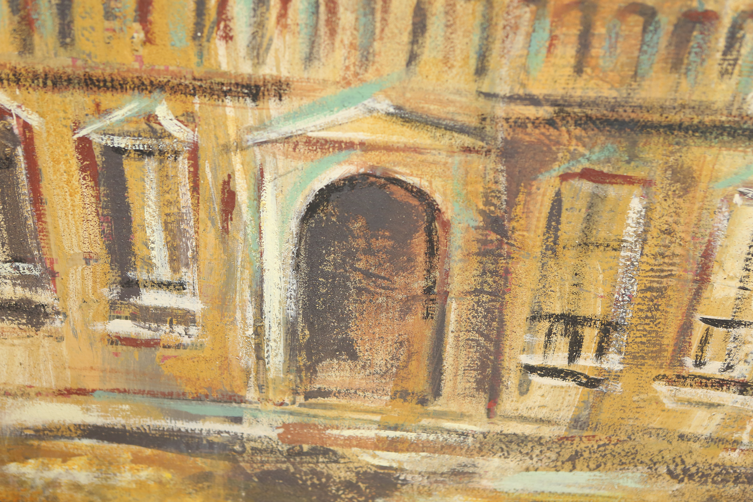 Jacques Lamy Oil Painting on Burlap Facade of Building