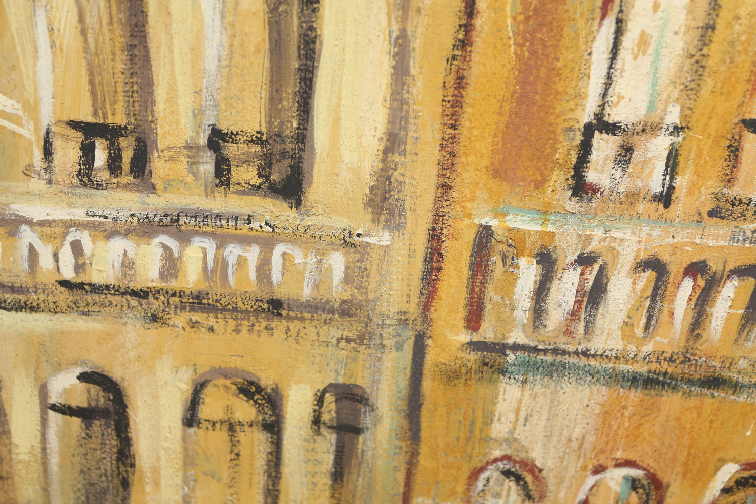 Jacques Lamy Oil Painting on Burlap Facade of Building