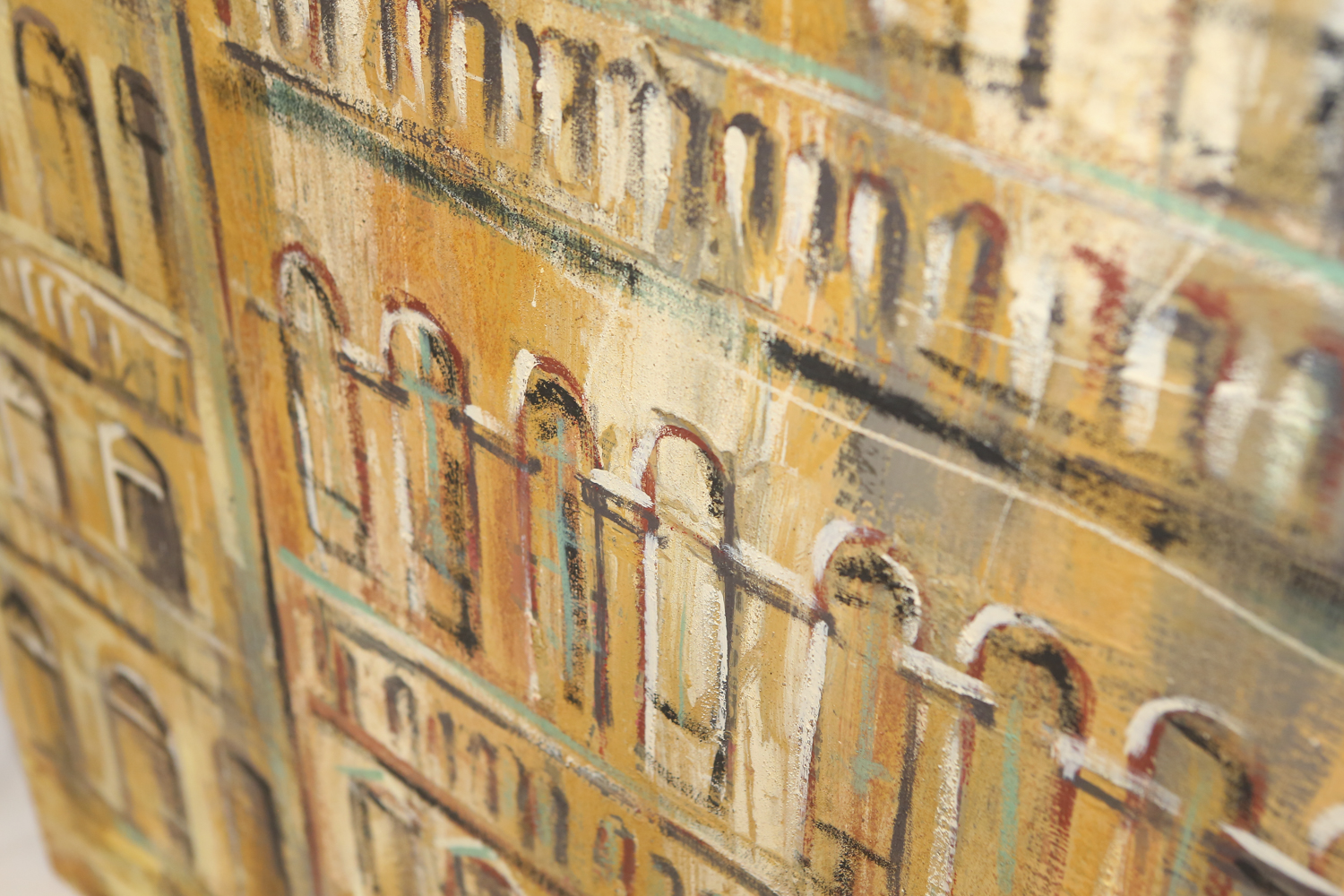 Jacques Lamy Oil Painting on Burlap Facade of Building