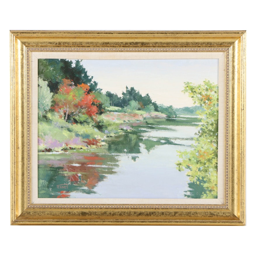 Ternes Signed Oil Painting on Canvas of Charles River