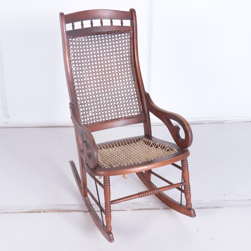 Antique Walnut and Cane Rocking Chair