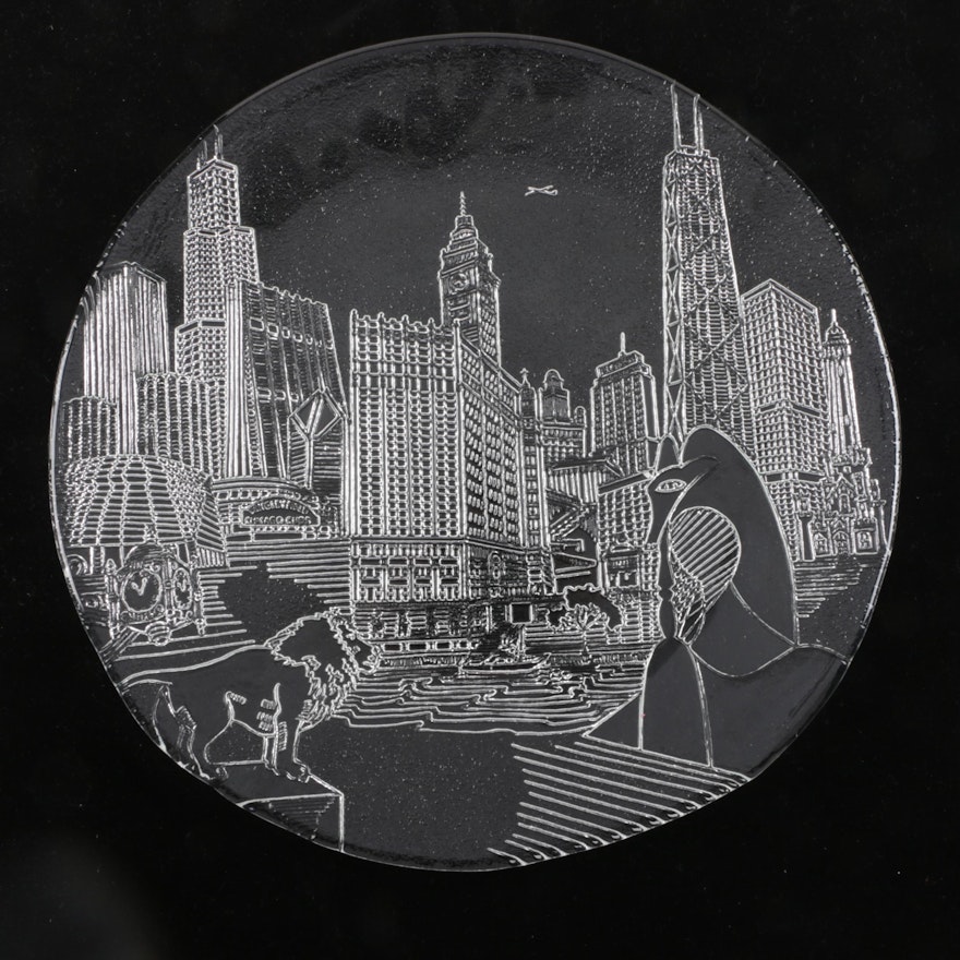 Chicago Themed Glass Plate