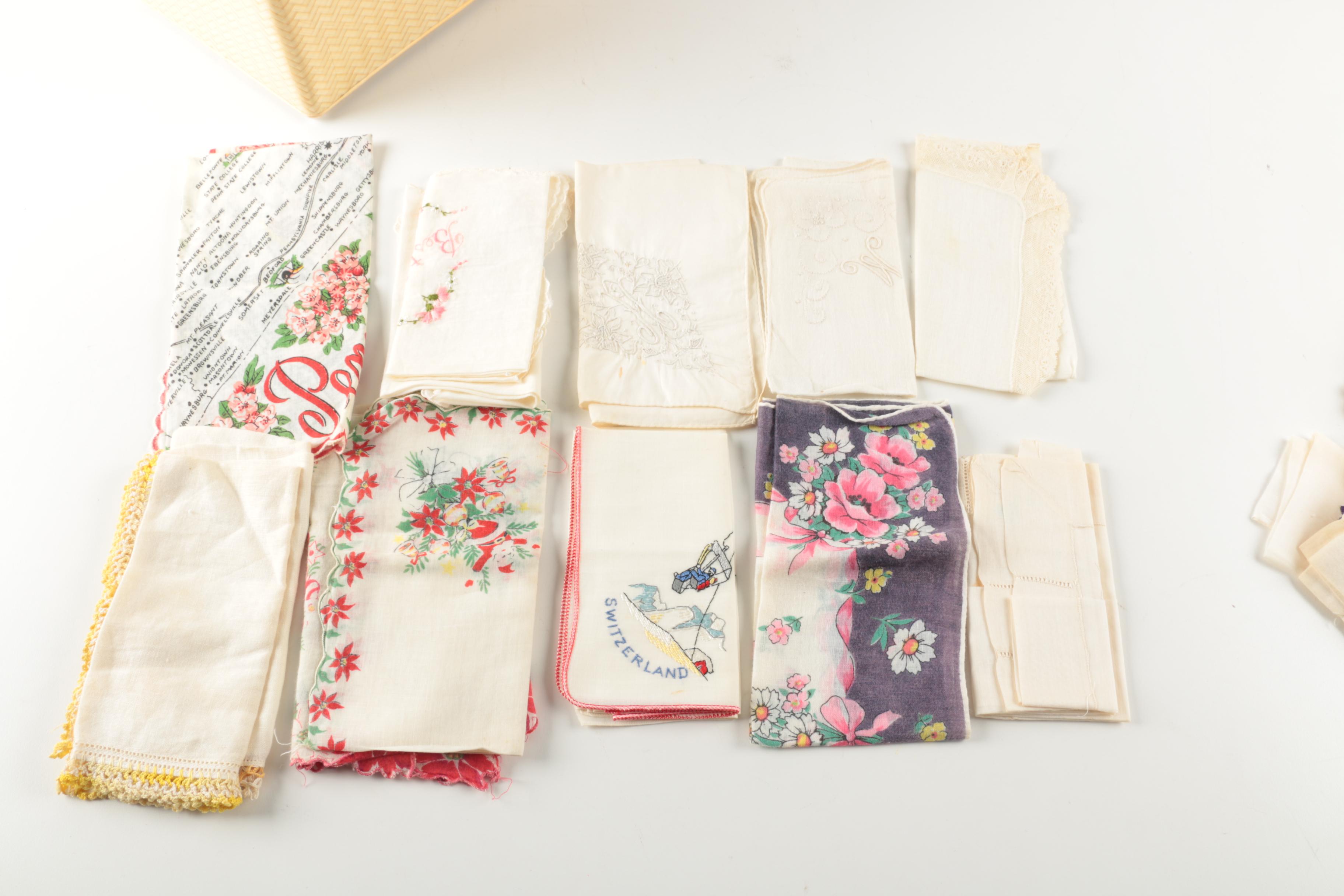 Woven Box Style Vanity Case with Vintage Handkerchiefs