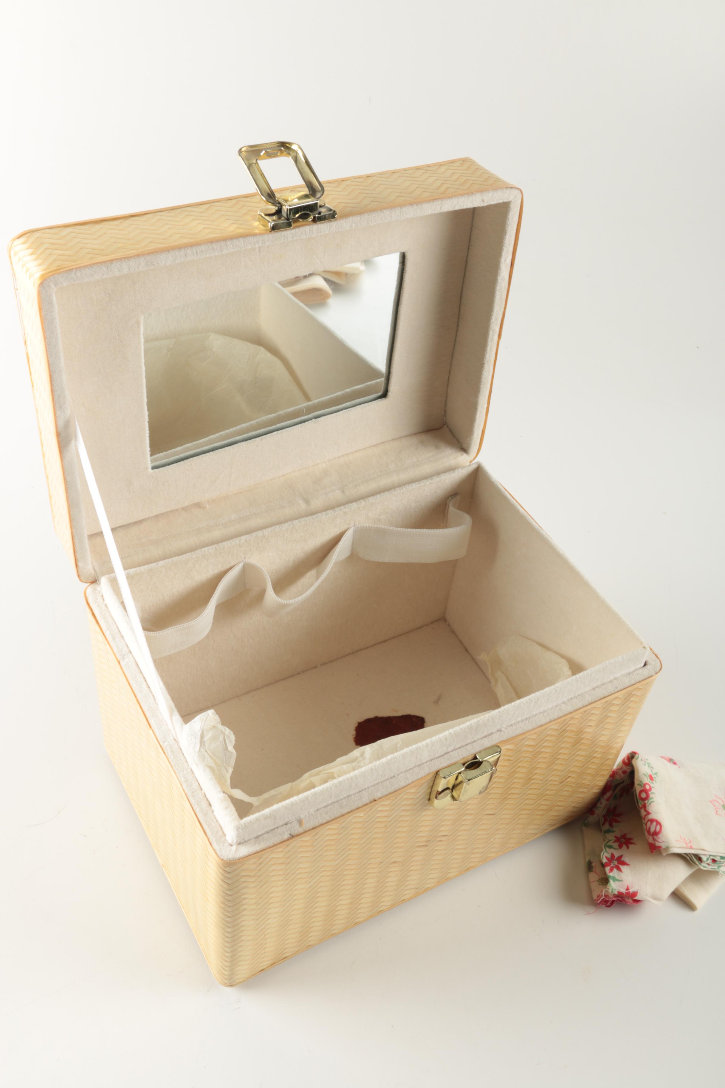 Woven Box Style Vanity Case with Vintage Handkerchiefs