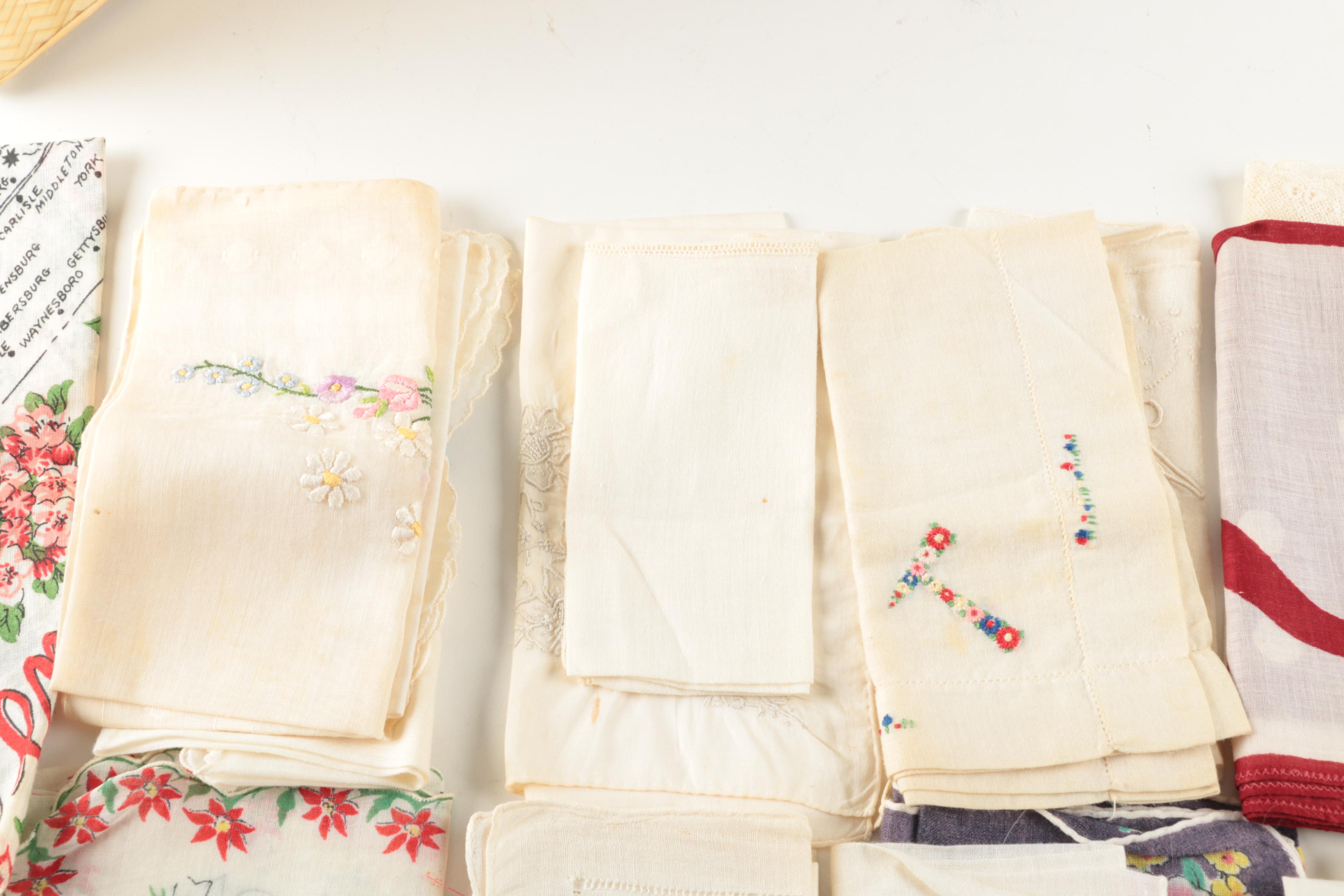 Woven Box Style Vanity Case with Vintage Handkerchiefs