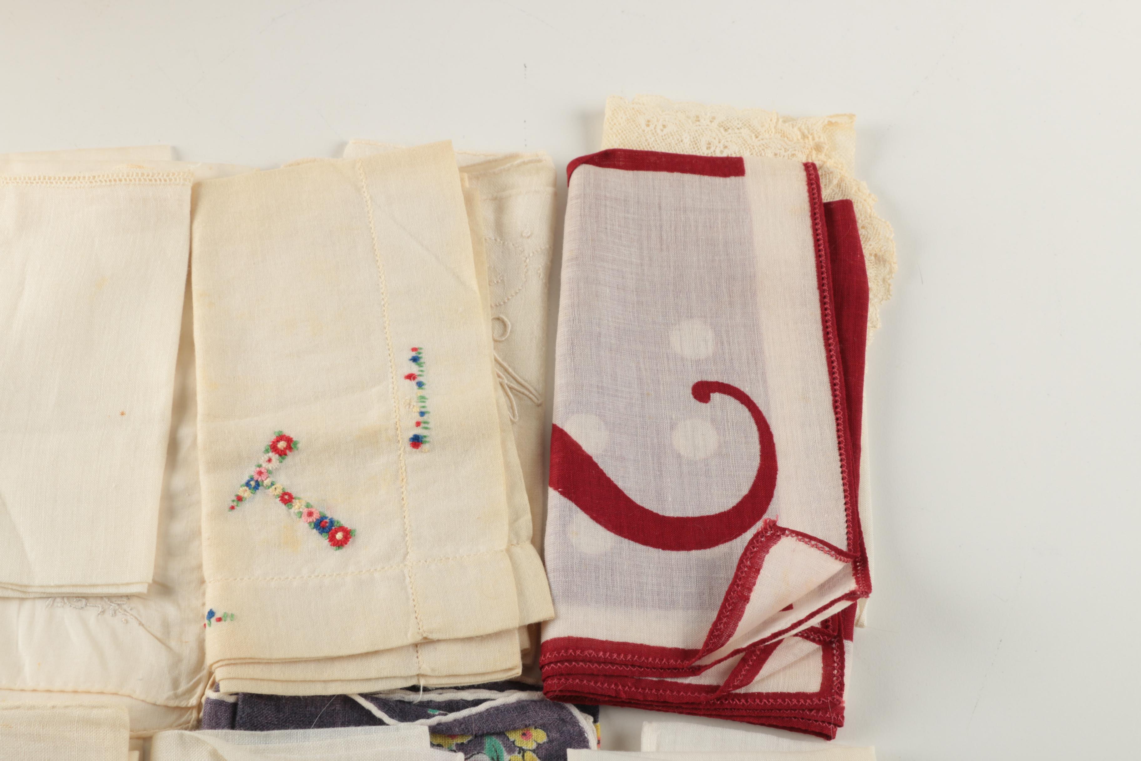 Woven Box Style Vanity Case with Vintage Handkerchiefs