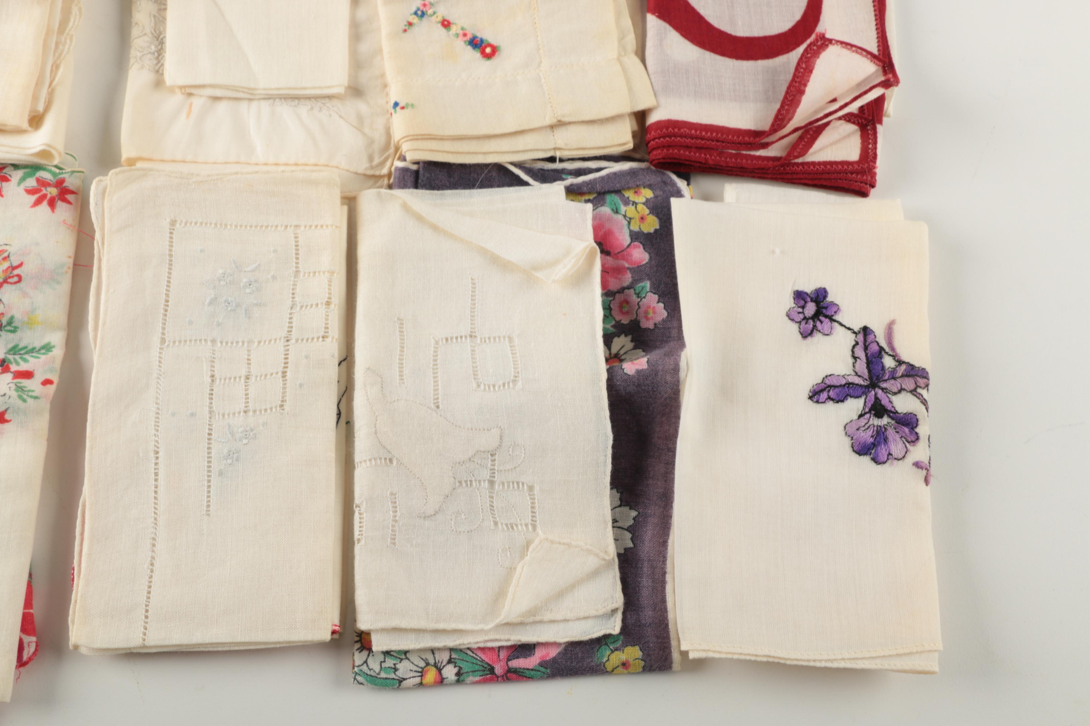 Woven Box Style Vanity Case with Vintage Handkerchiefs